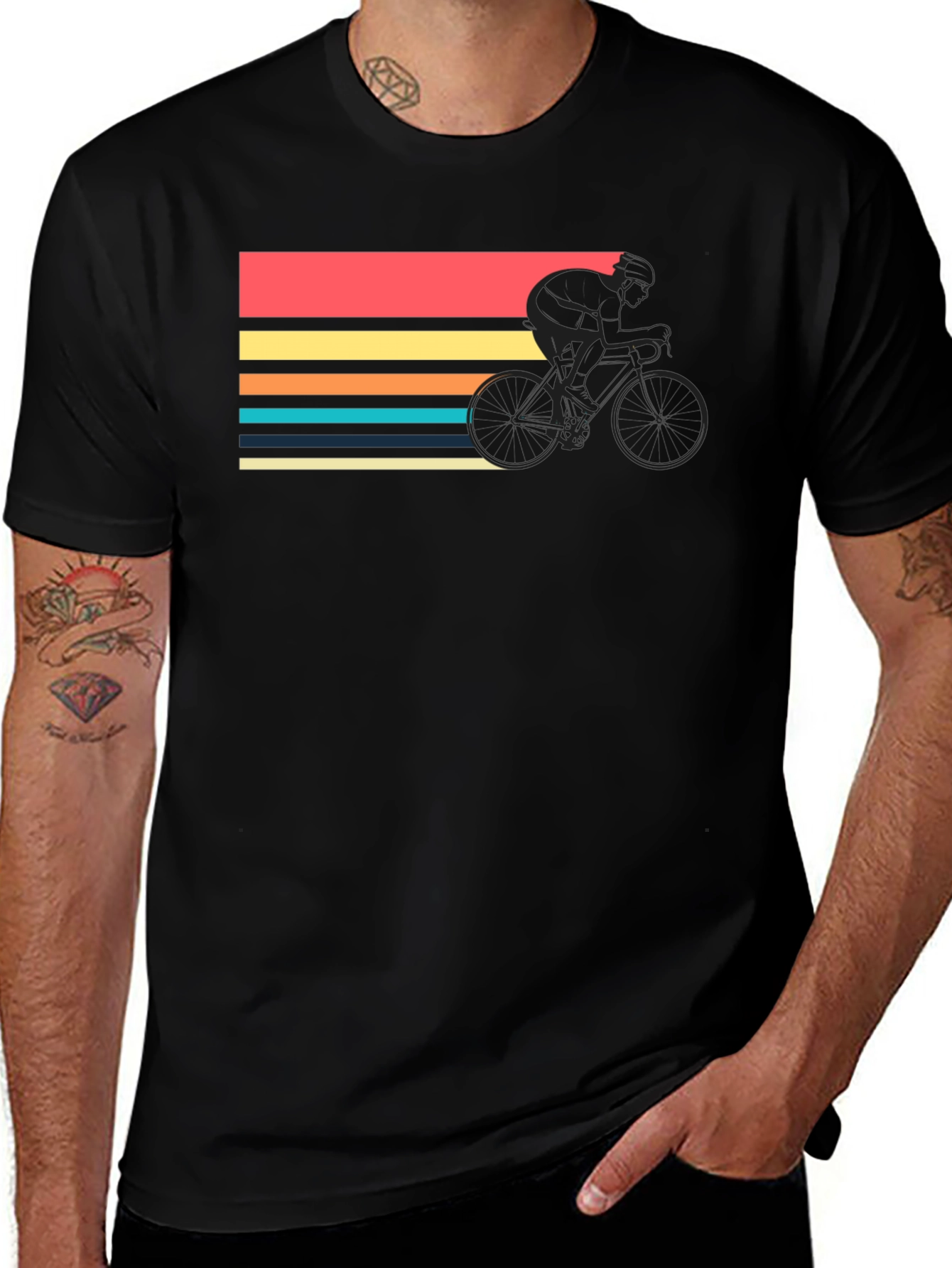 Variant 16 of Retro Cycling T-Shirt - Black, Vintage Style Rider Design