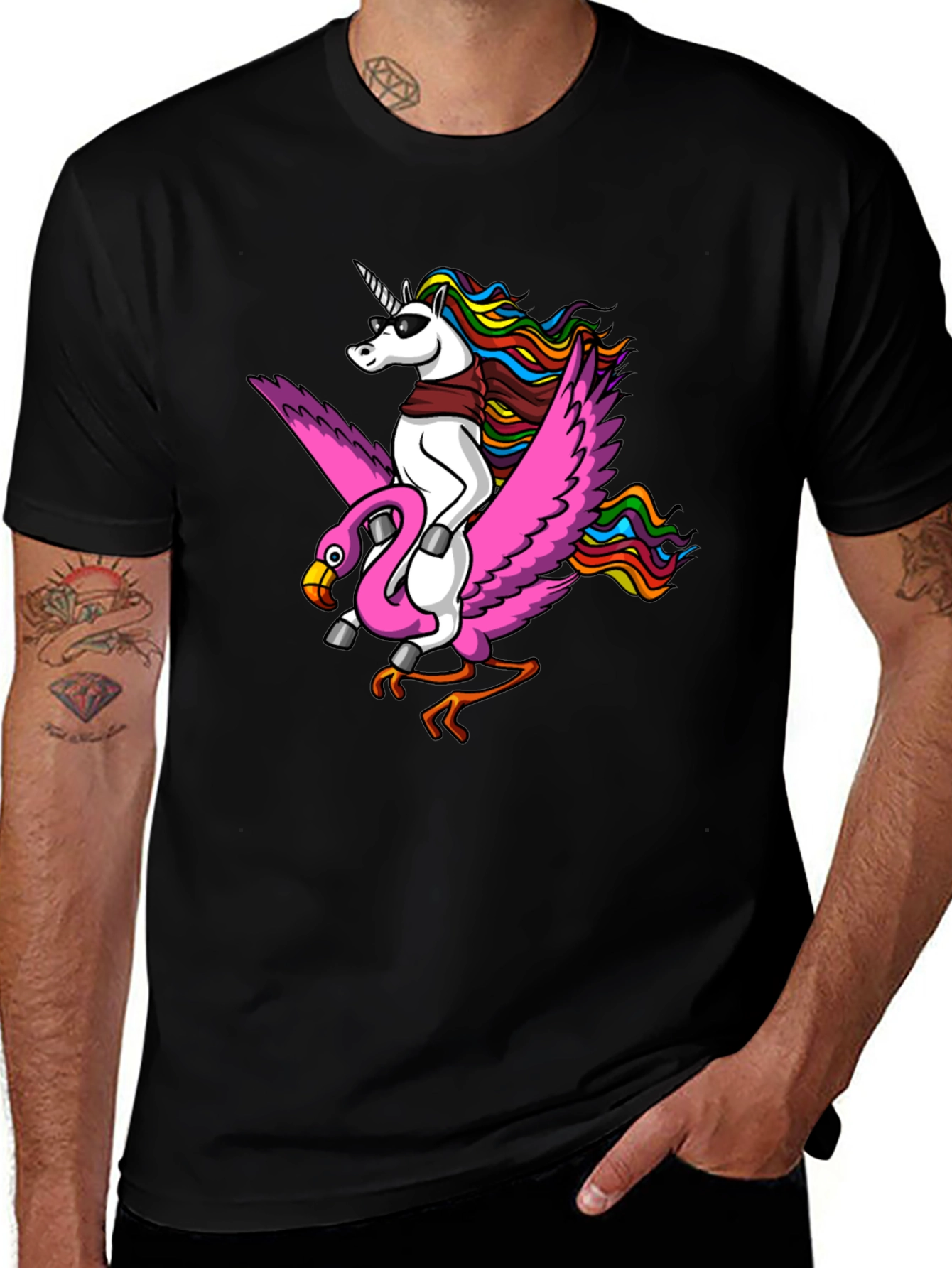 Variant 20 of Unicorn Riding Flamingo T-Shirt - Quirky & Fun!