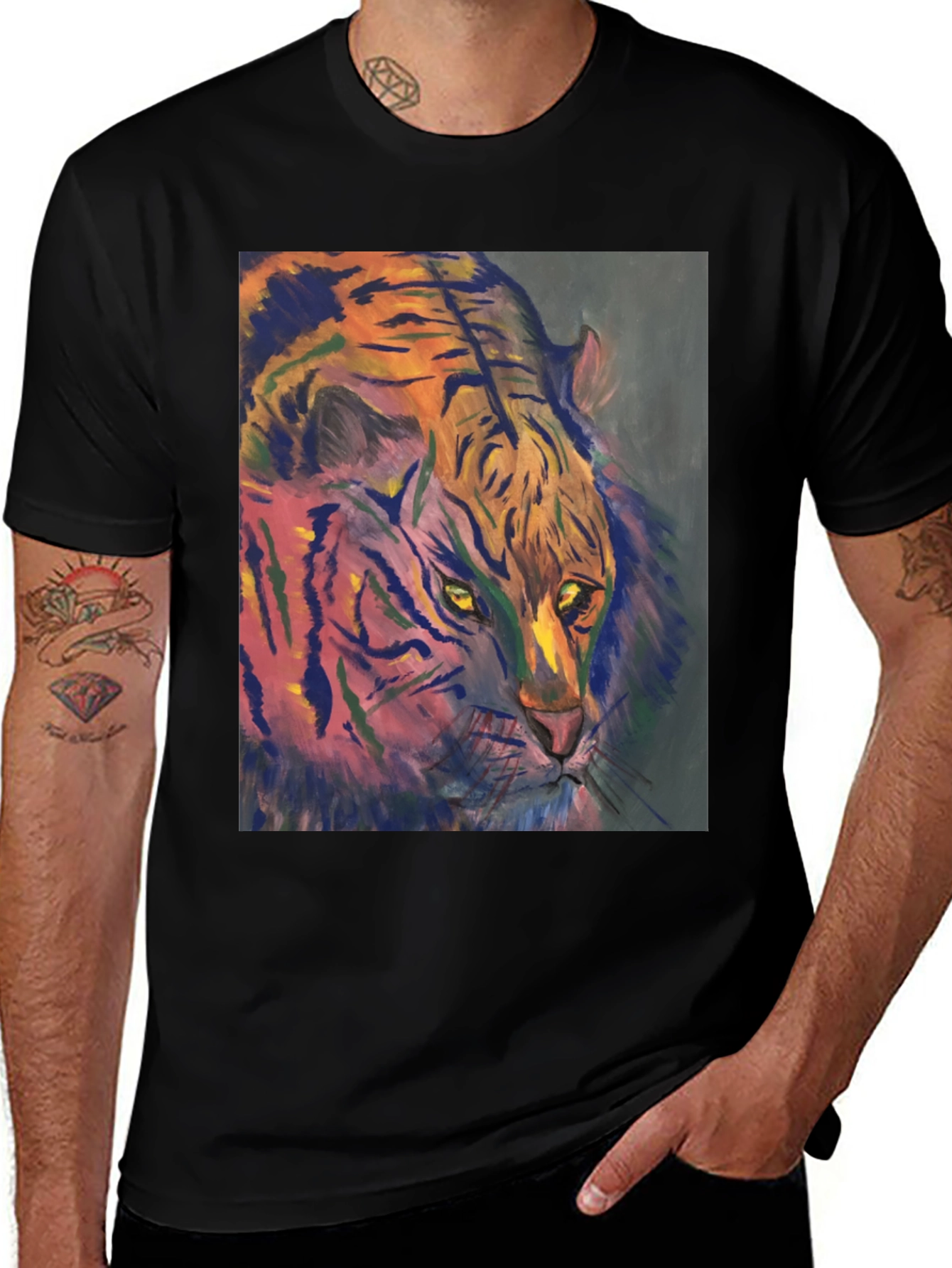 Tiger Graphic Print Black Cotton T-Shirt