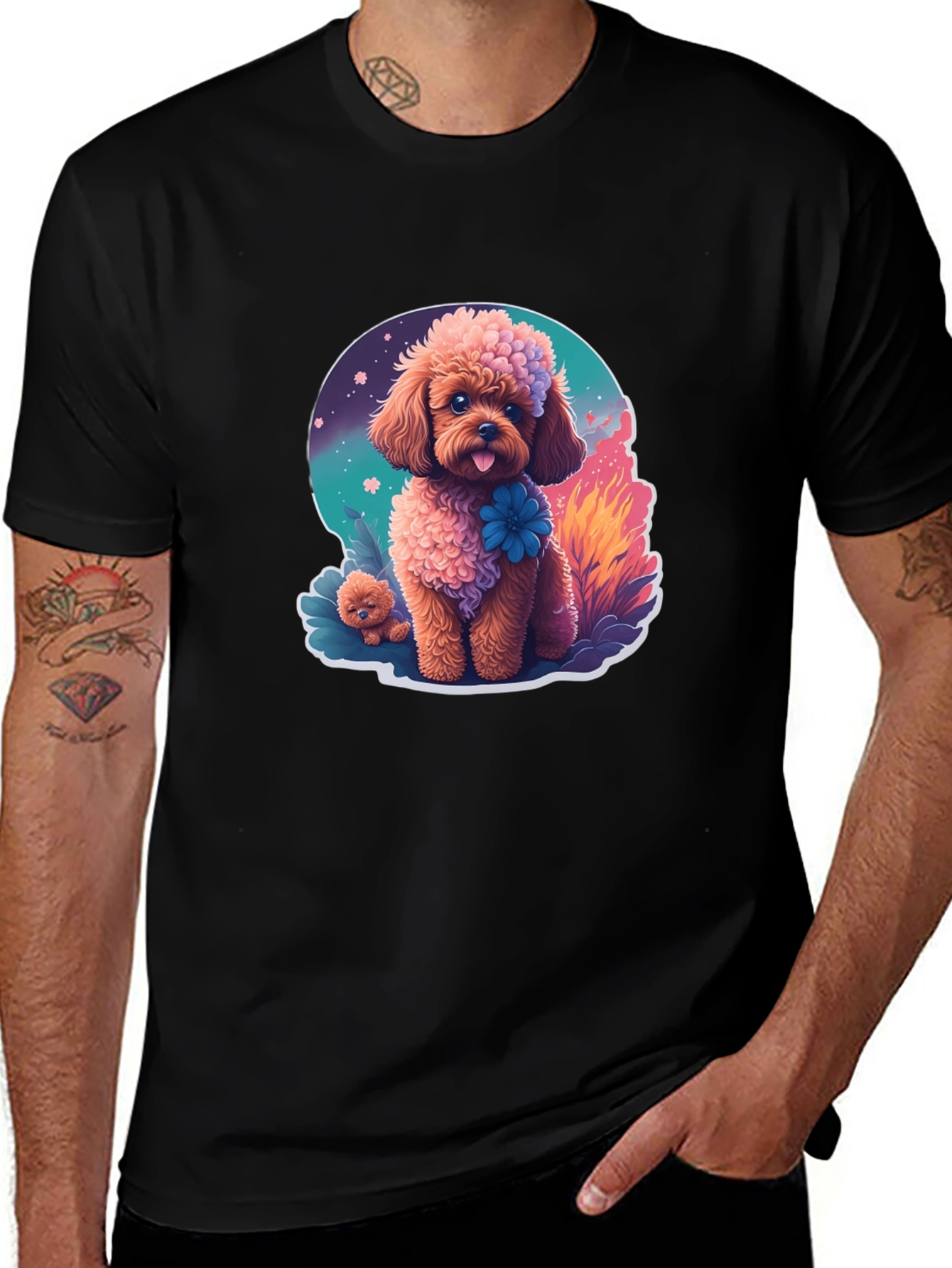 Variant 10 of Cute Poodle Graphic Tee - Black Cotton Blend