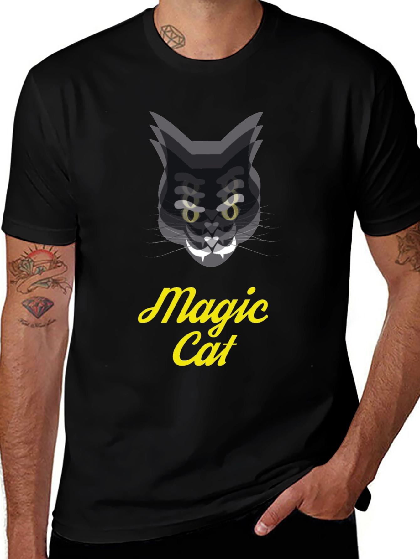 Variant 6 of Magic Cat Graphic Tee - Black Cotton T-Shirt