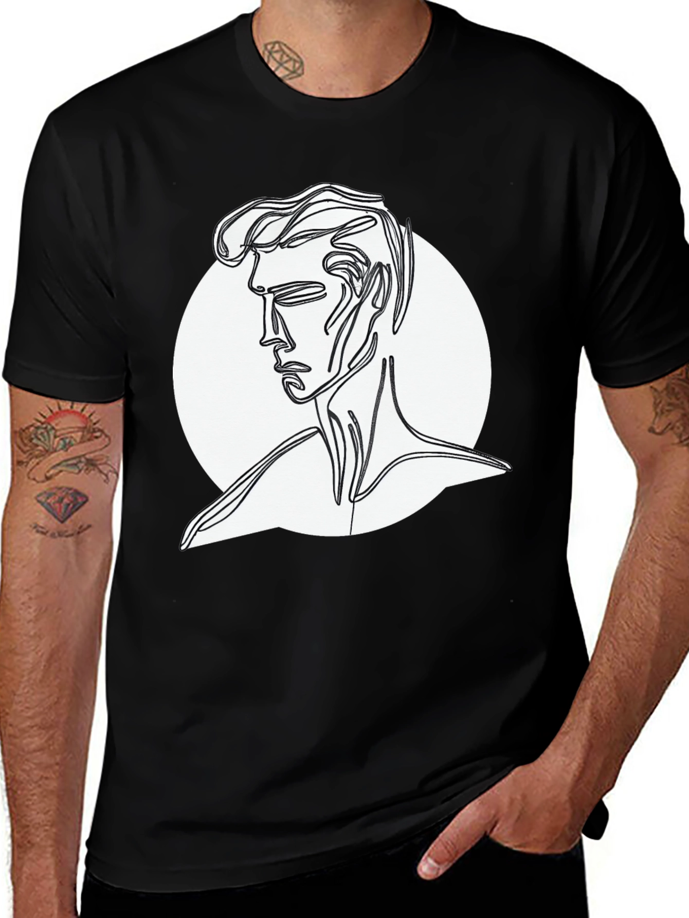 Variant 9 of Abstract Line Art Graphic Tee - Men's Black T-Shirt