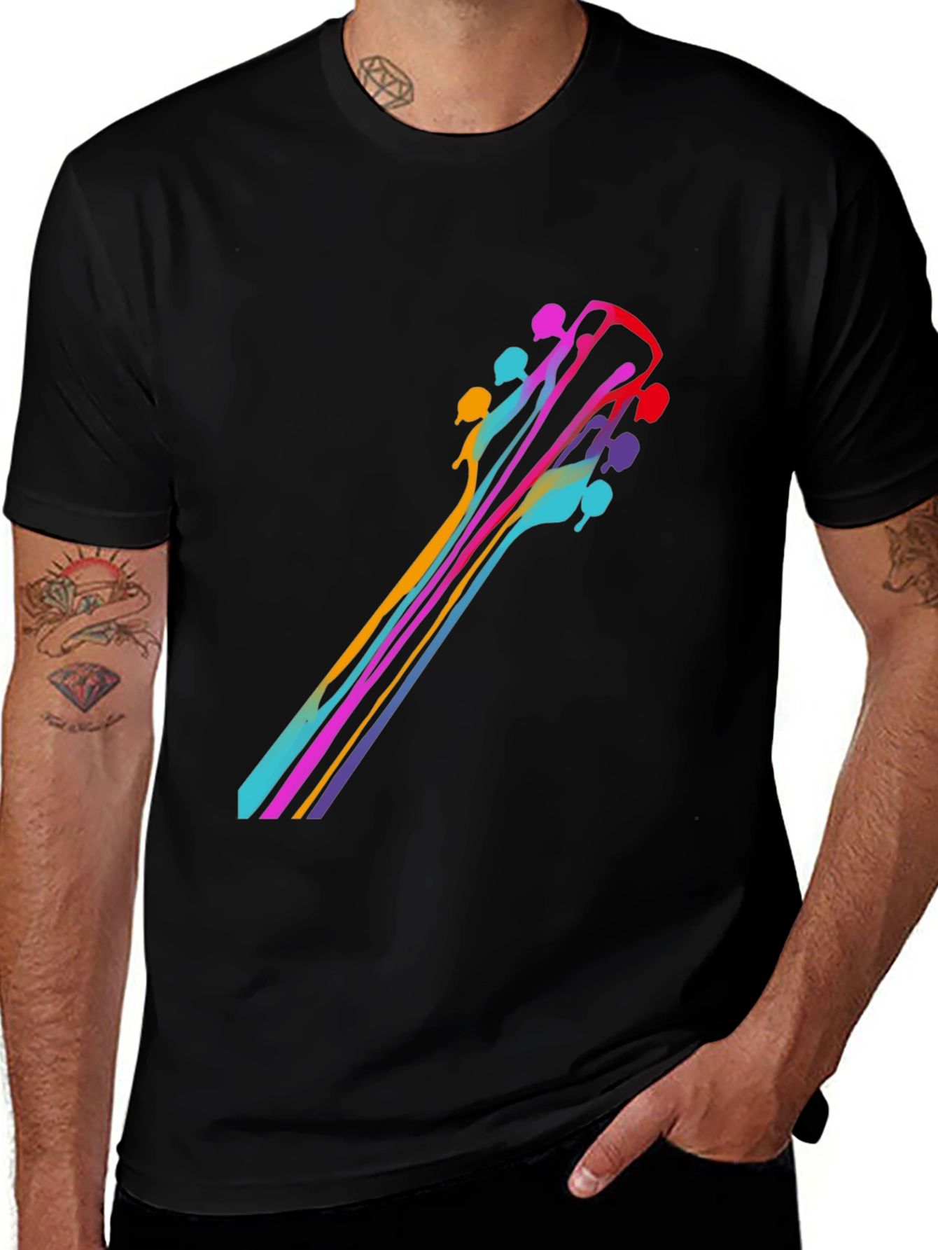Variant 16 of Colorful Guitar Neck Graphic Tee - Modern Art Design