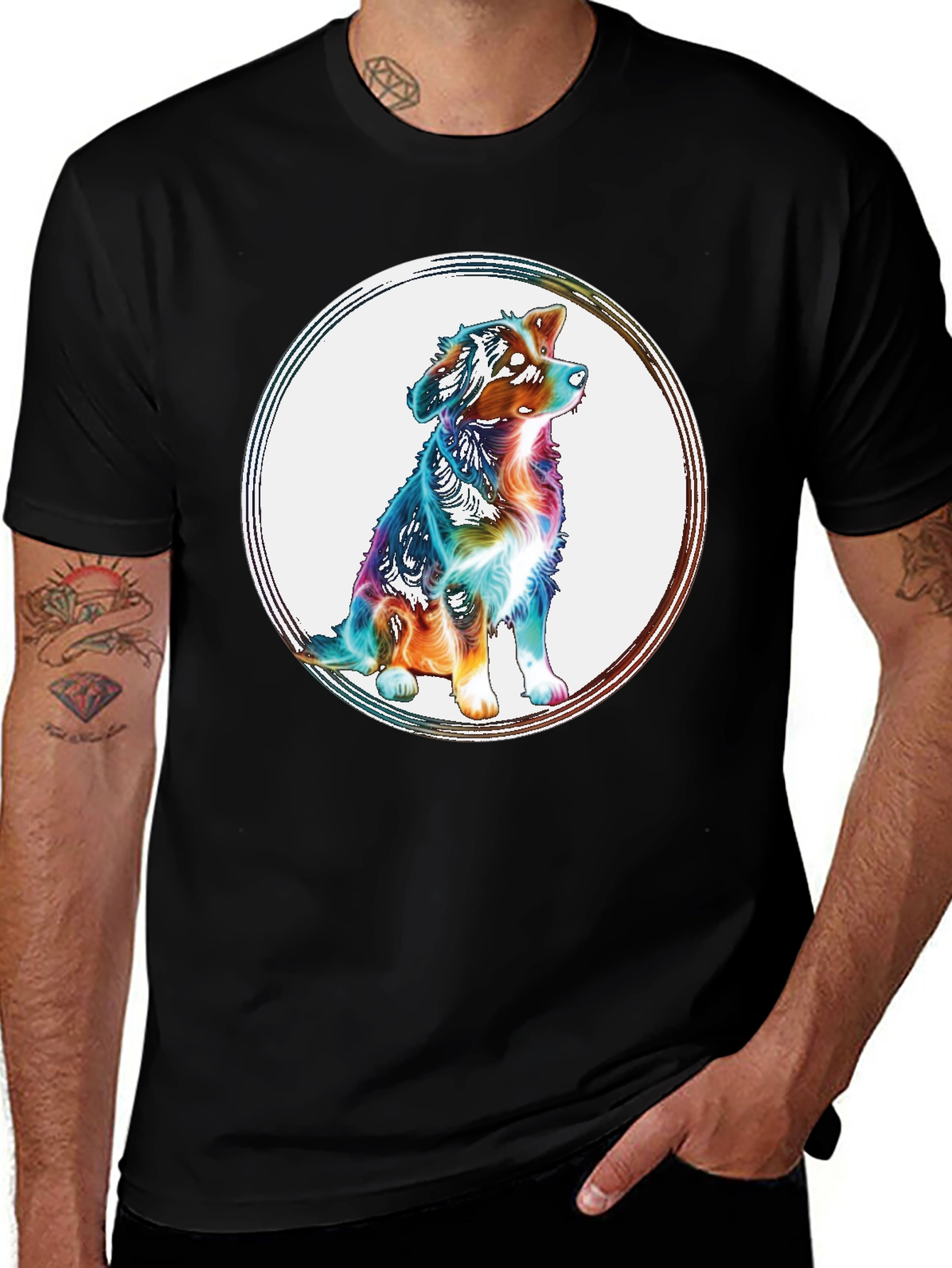 Variant 10 of Dog Circle Graphic Tee - Men's Black T-Shirt