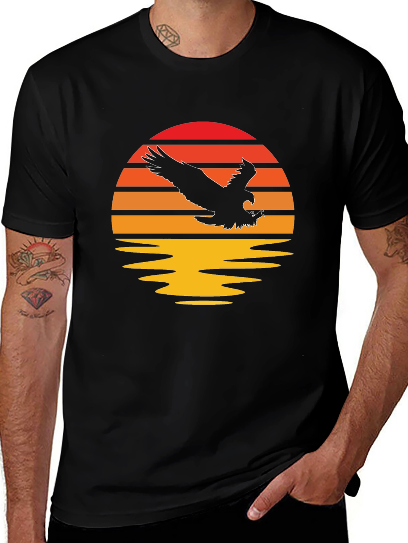 Variant 7 of Eagle Sunset Graphic Tee - Black Cotton T-Shirt