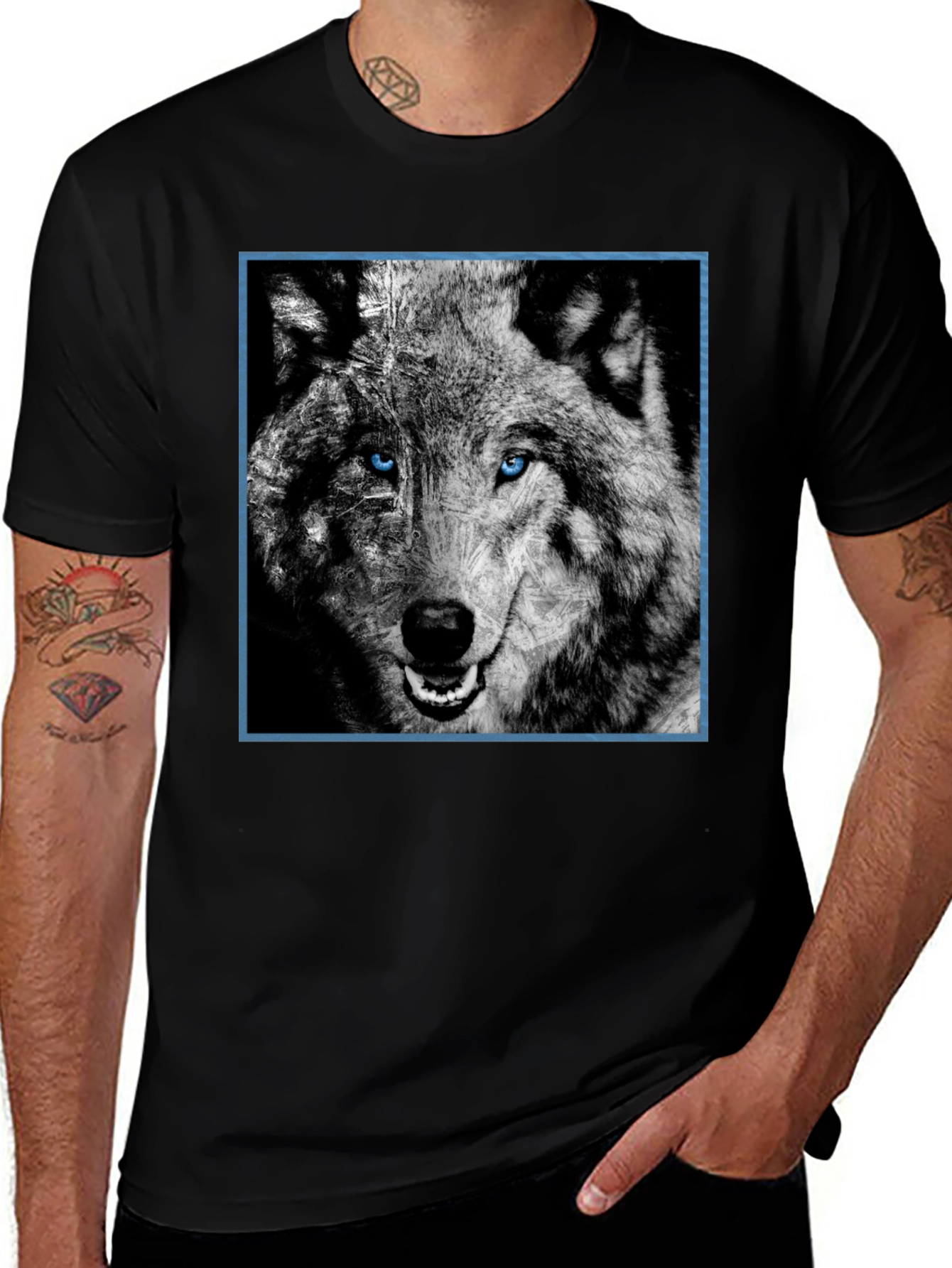 Variant 12 of Wolf Graphic Tee - Blue Eyed Wolf Design