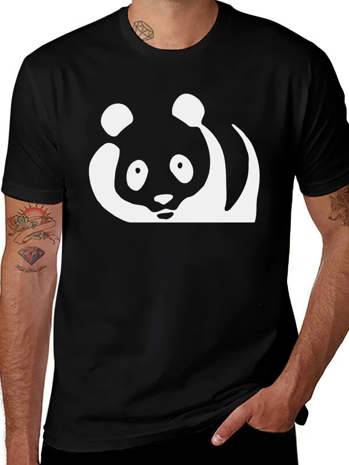 Variant 25 of Black Panda Graphic T-Shirt - Men's Crew Neck Tee