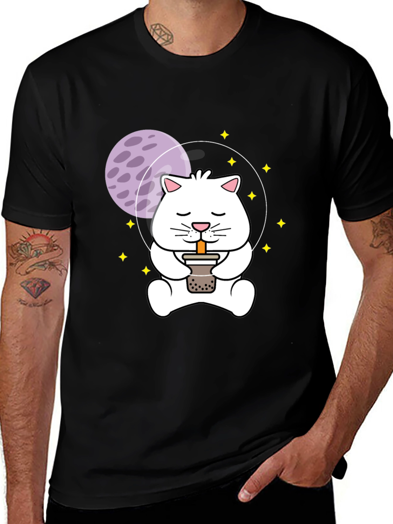 Variant 14 of Astronaut Cat Boba Tea Graphic T-Shirt