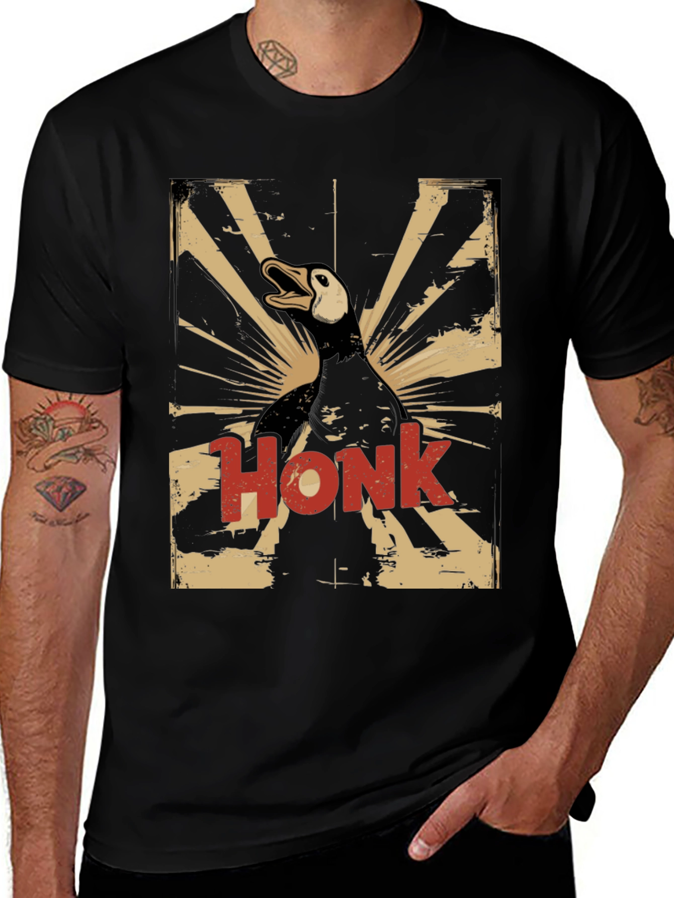 Variant 3 of Honk Goose Graphic T-Shirt - Men's Black Crew Neck Tee
