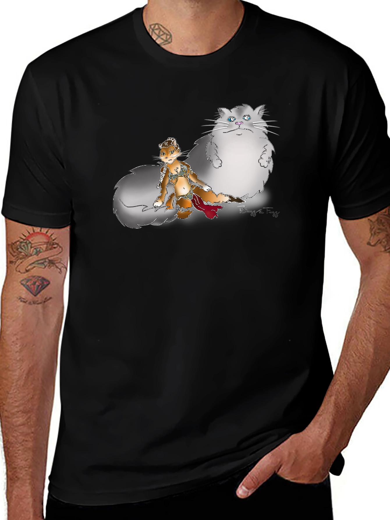 Variant 28 of Graphic Print T-Shirt - Cat and Squirrel Design