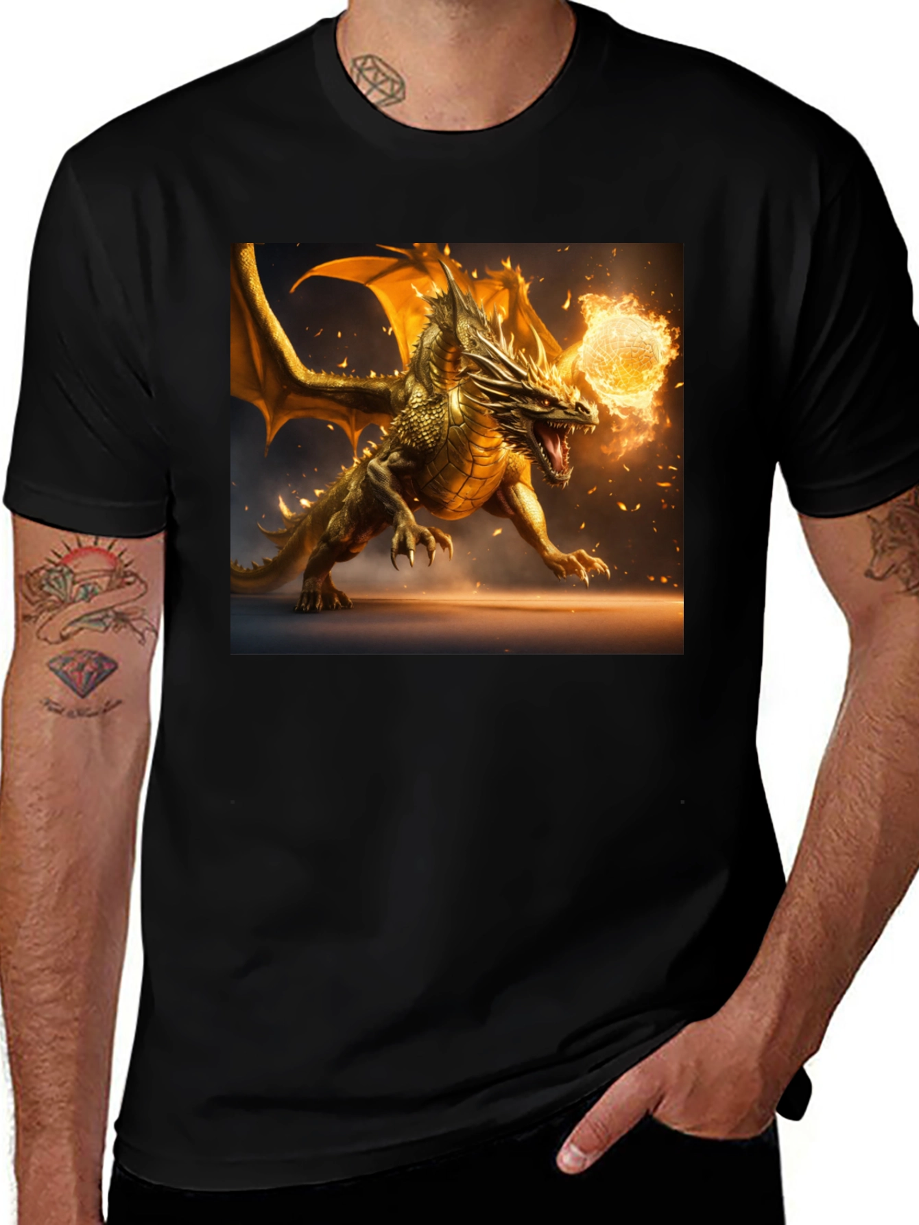 Variant 15 of Dragon Fireball Graphic Black T-Shirt