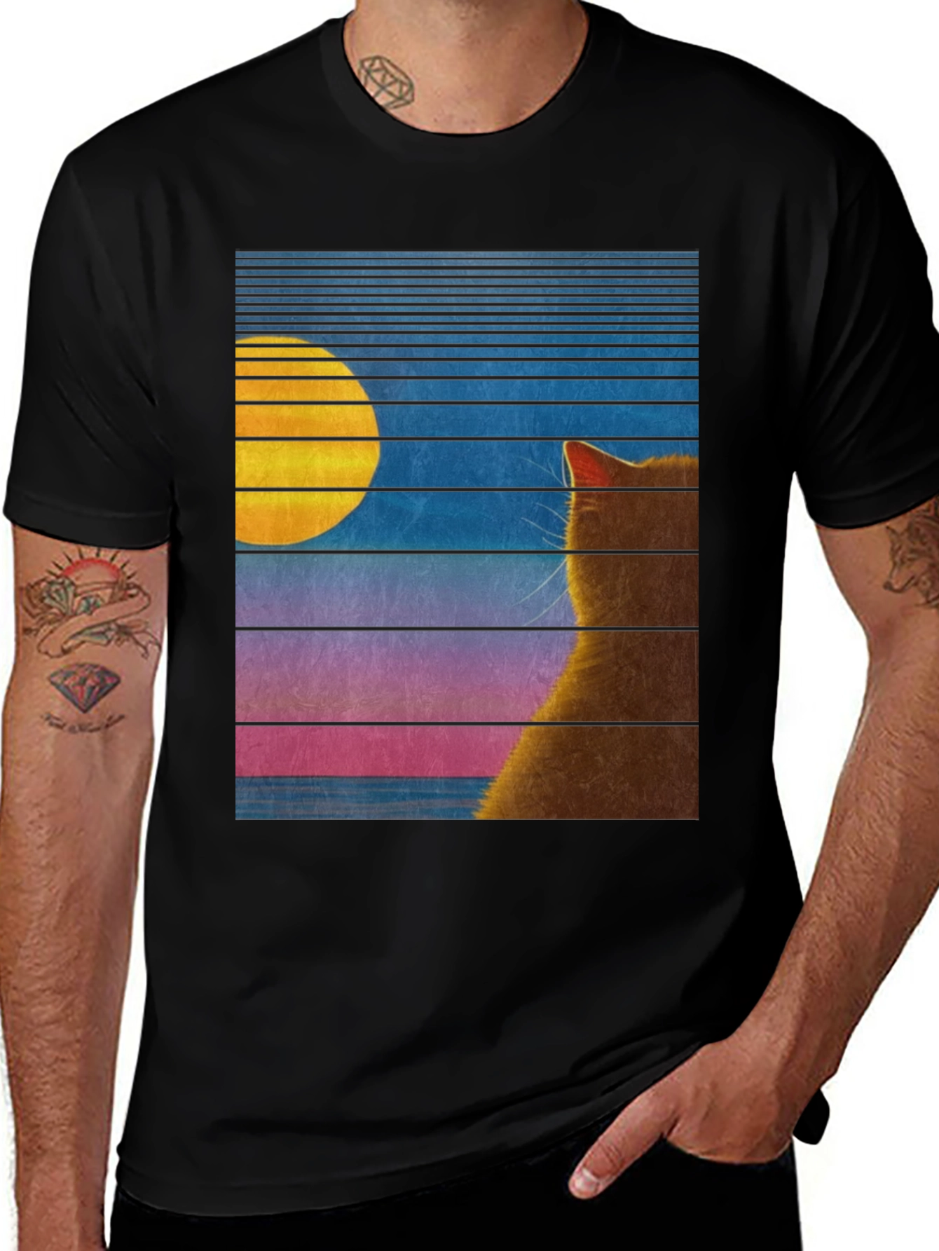 Variant 9 of Retro Cat Moon T-Shirt - Unisex Graphic Tee