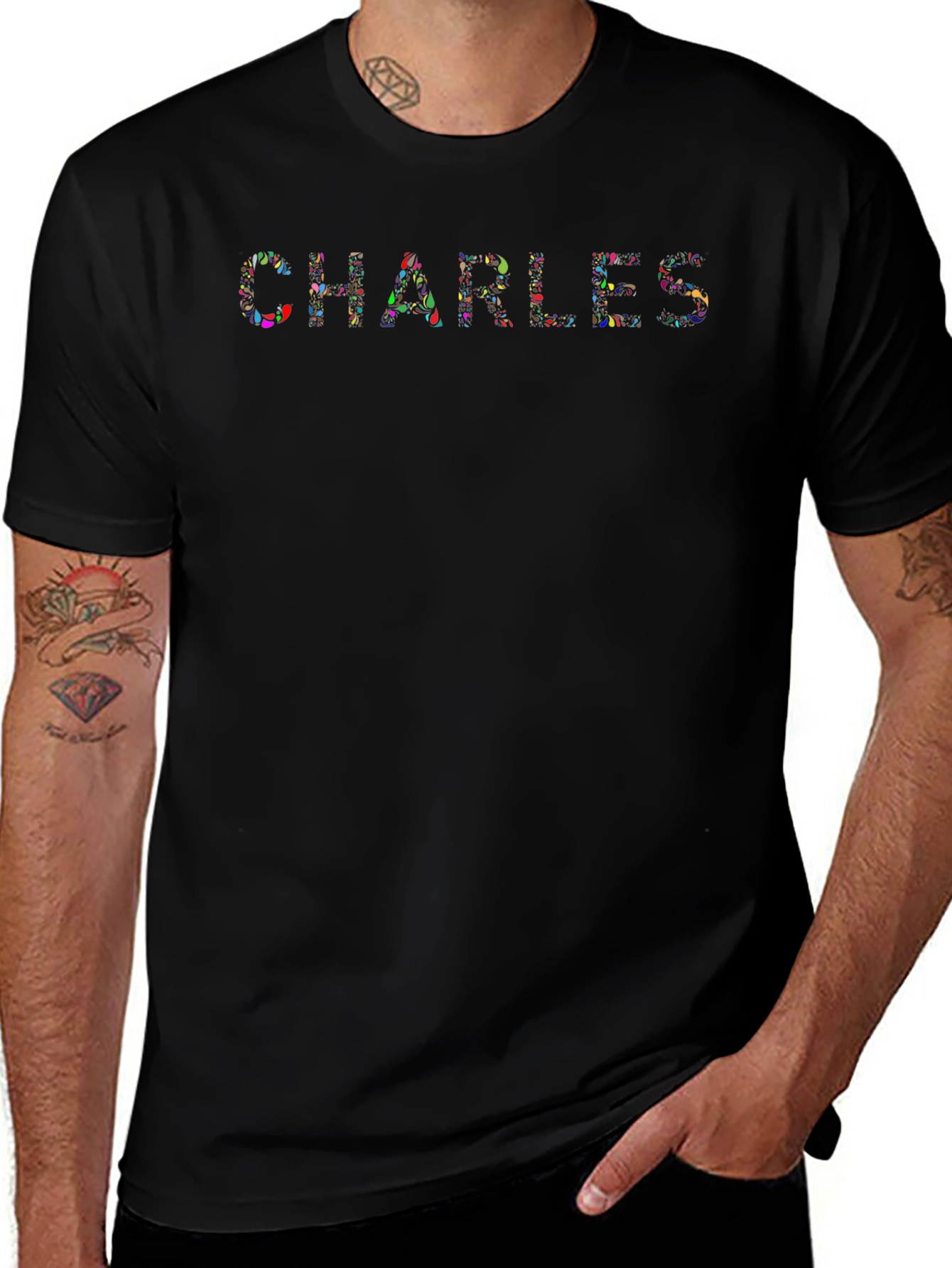 Variant 21 of CHARLES Custom Colorful Print Men's Black T-Shirt