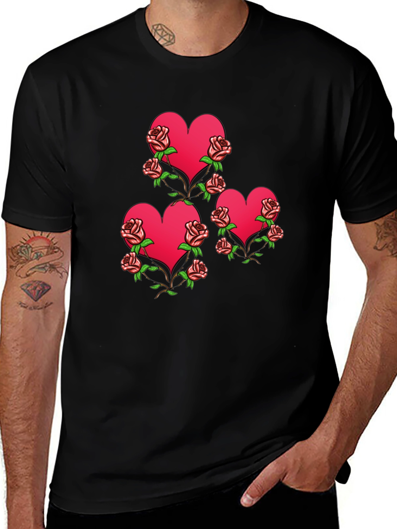 Variant 27 of Heart & Roses Graphic Black T-Shirt
