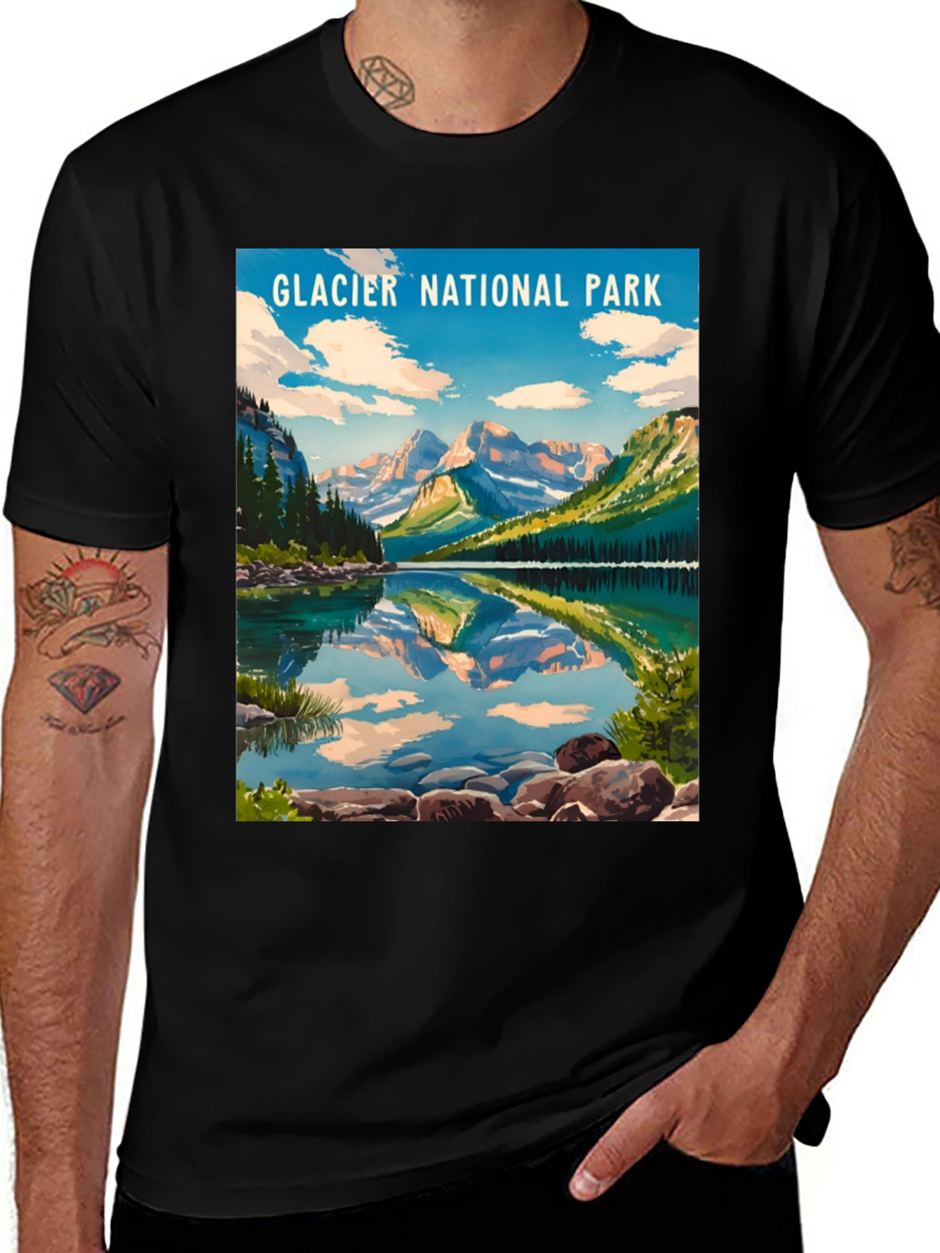 Glacier National Park Black Graphic T-Shirt