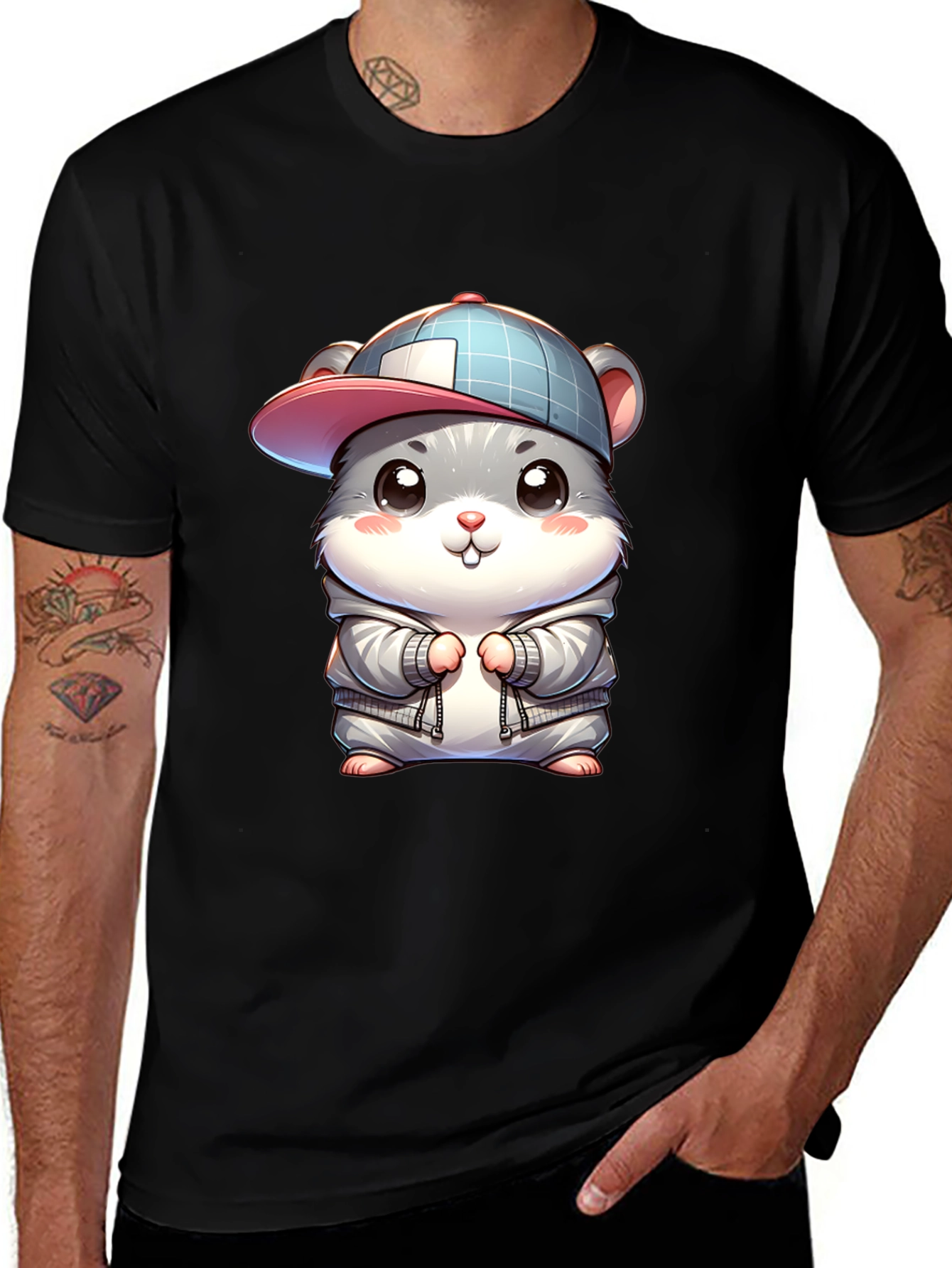 Variant 19 of Cute Hamster Wearing Baseball Cap T-Shirt