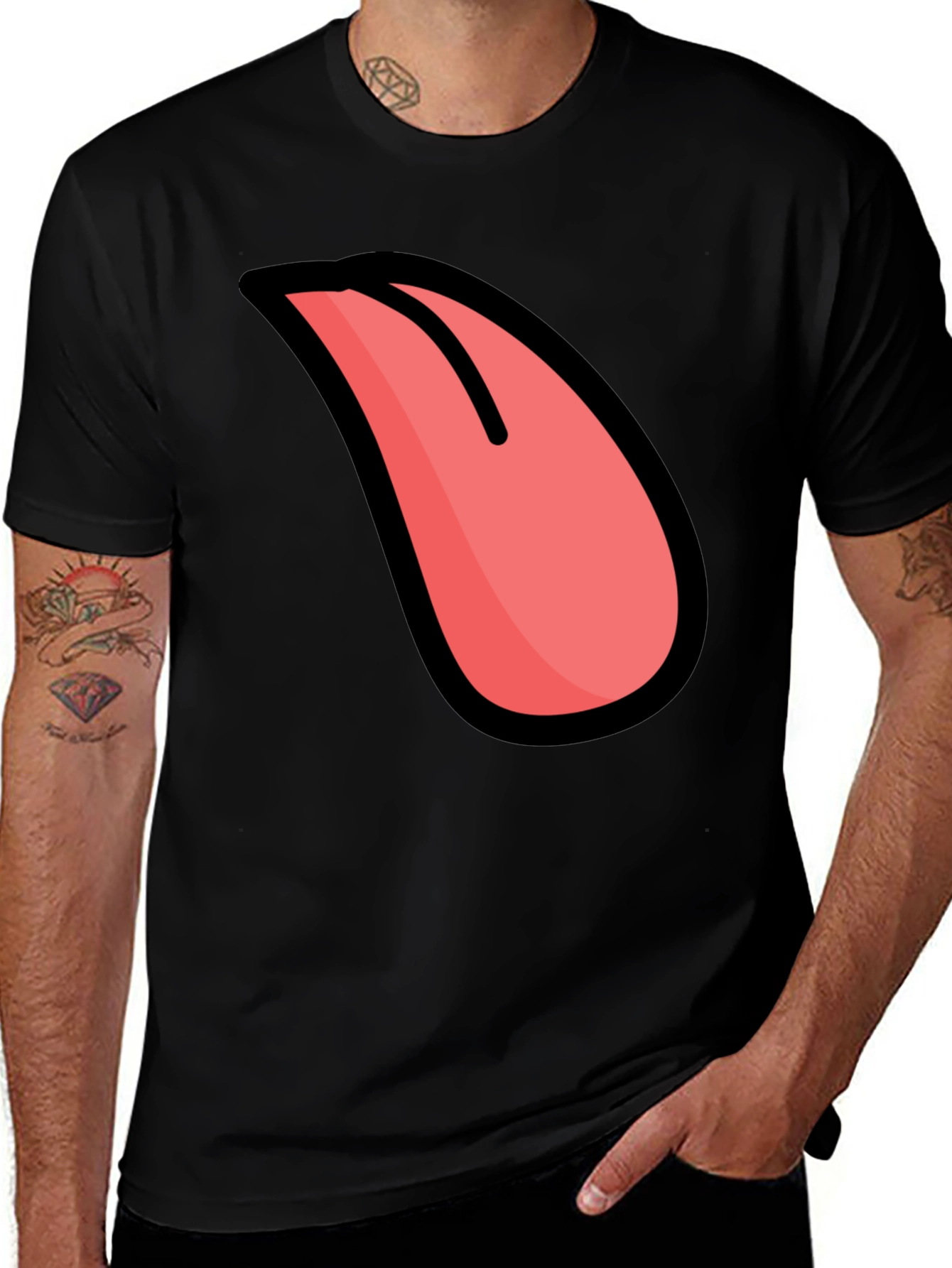 Variant 17 of Funny Tongue Graphic Black T-Shirt