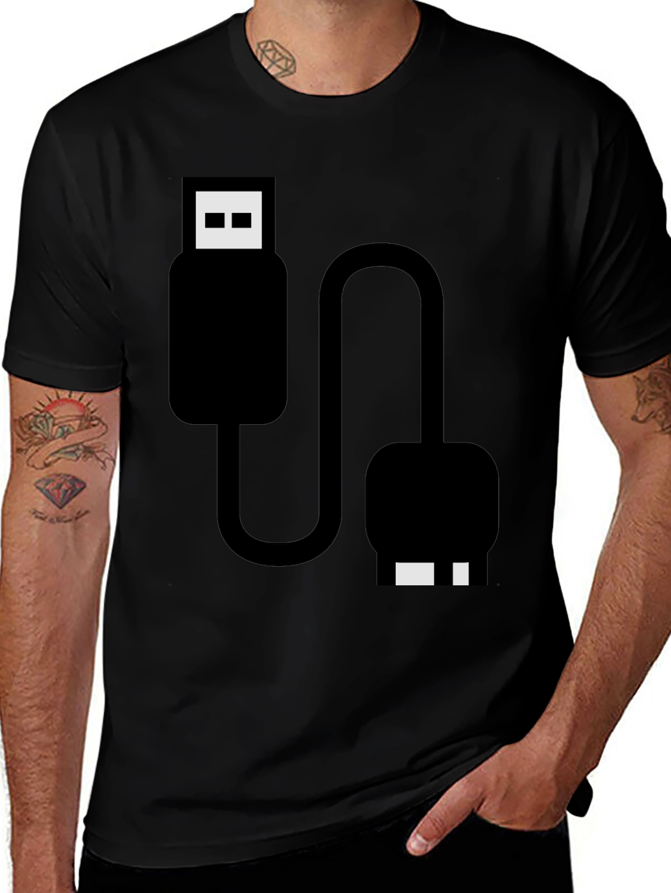 Variant 15 of Geeky USB Port Graphic Tee - Black Cotton T-Shirt