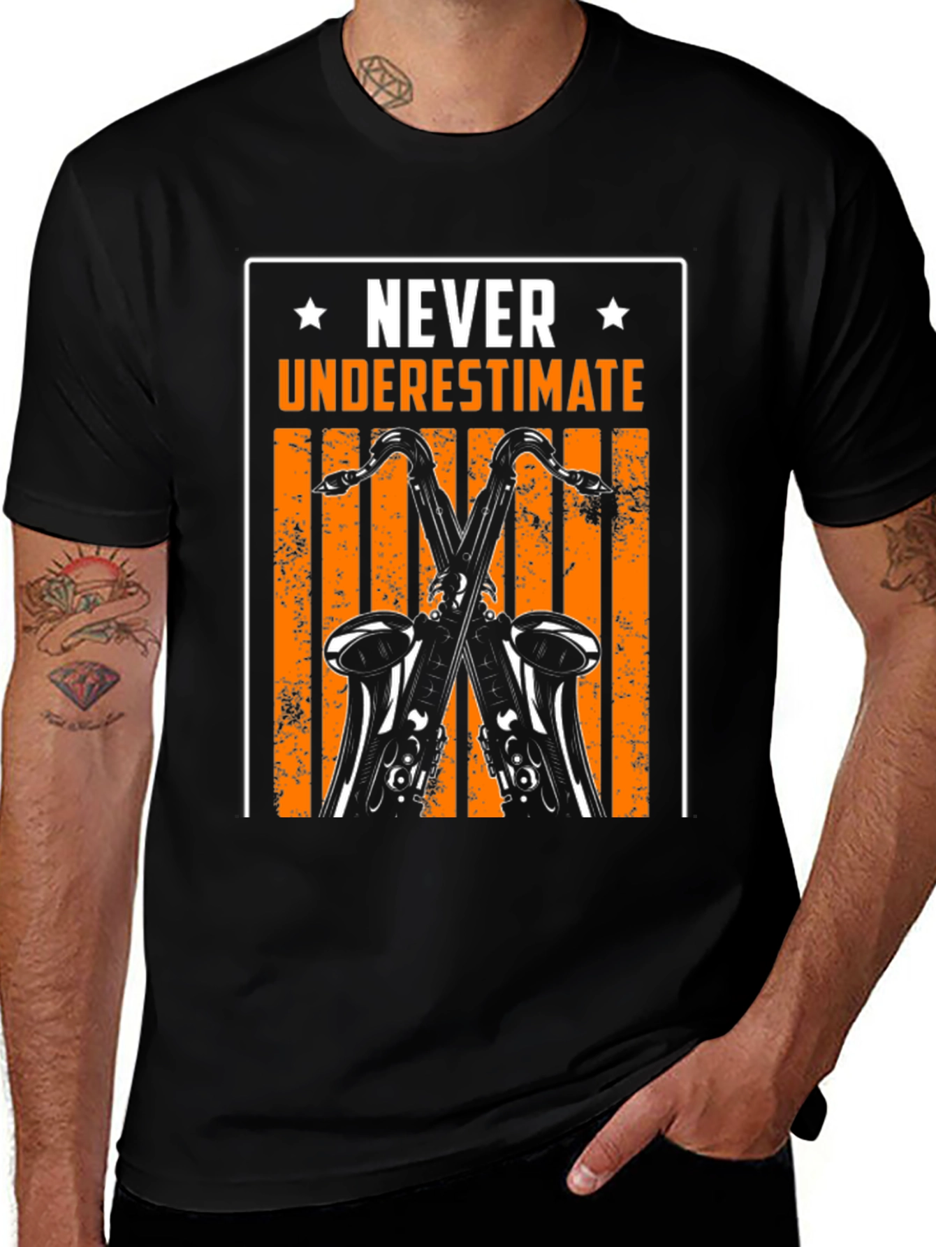 Variant 19 of Never Underestimate Saxophone Black T-Shirt