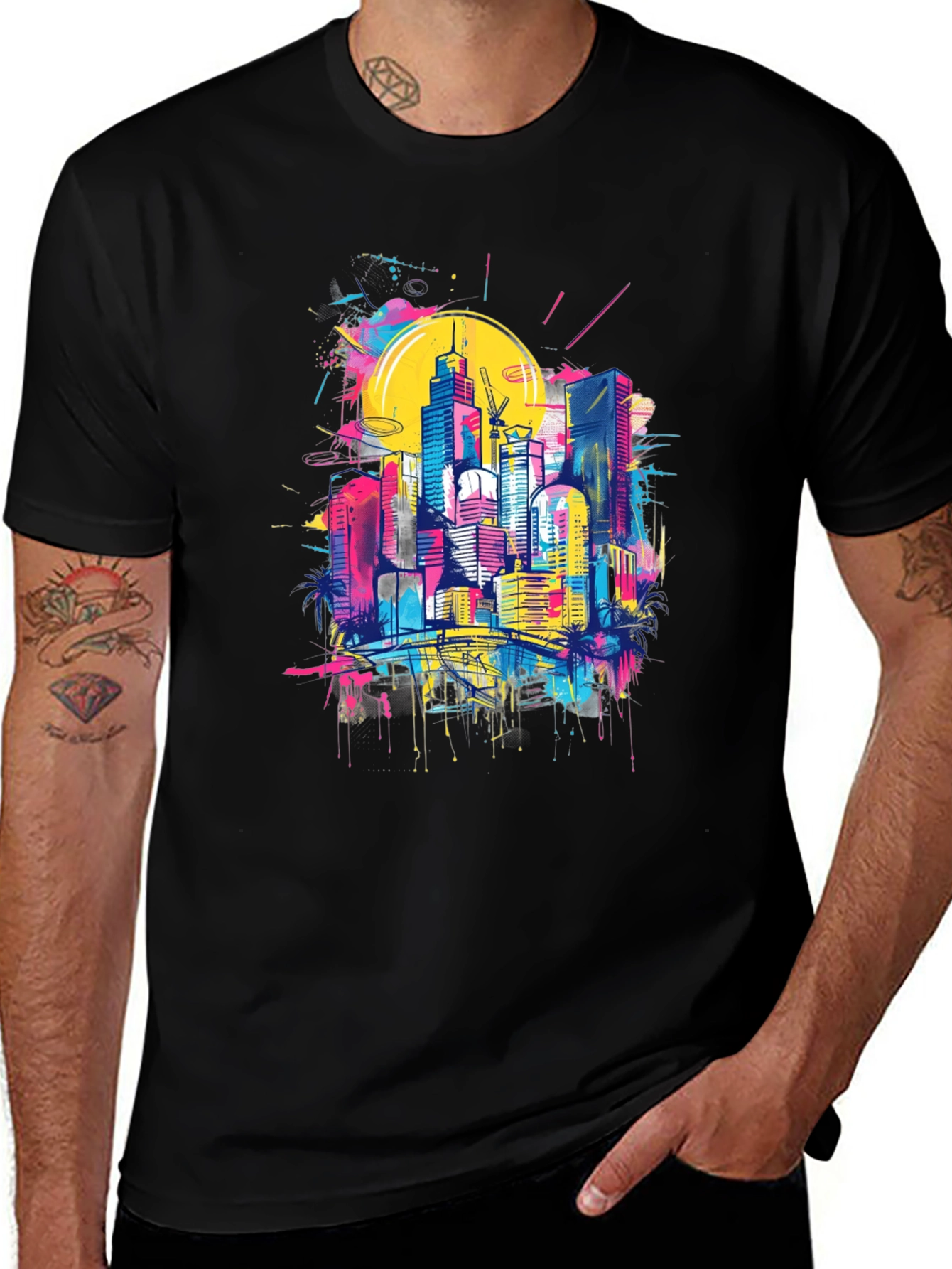 Variant 7 of Vibrant Cityscape Graphic Tee - Urban Style