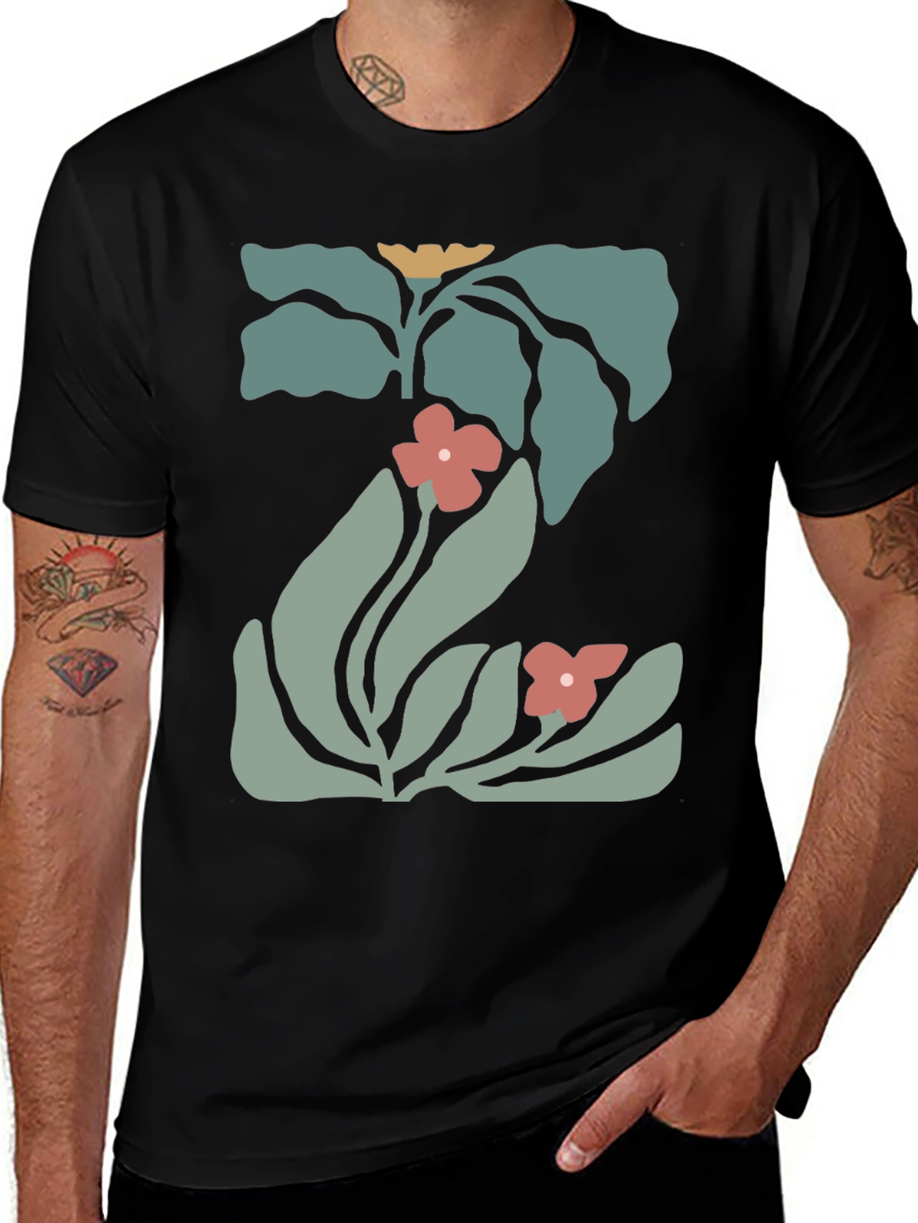 Variant 21 of Modern Floral Graphic Black Tee