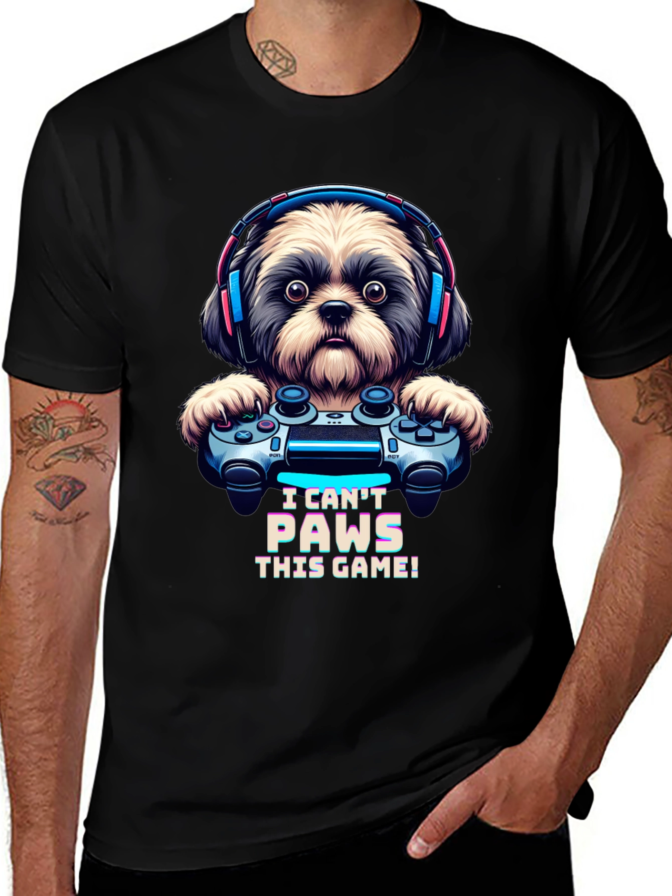 Variant 5 of I Can't Paws This Game! Dog Gamer T-Shirt