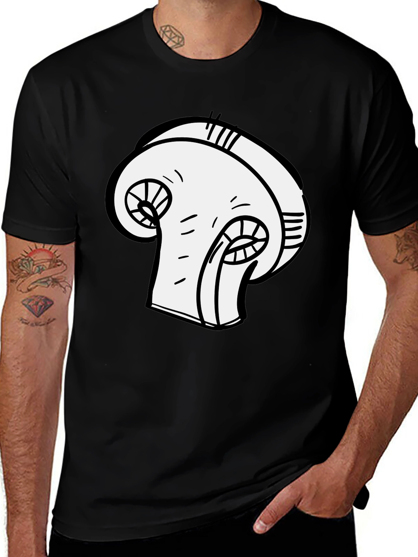 Variant 5 of Mushroom Graphic Tee - Black Cotton Casual T-Shirt
