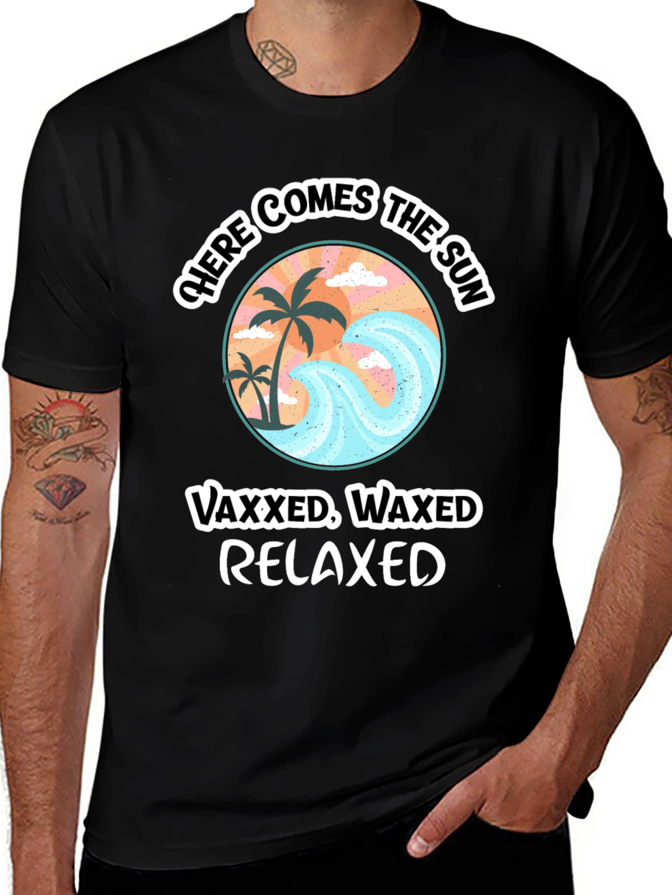 Variant 4 of Here Comes The Sun Vaxxed Waxed Relaxed T-Shirt