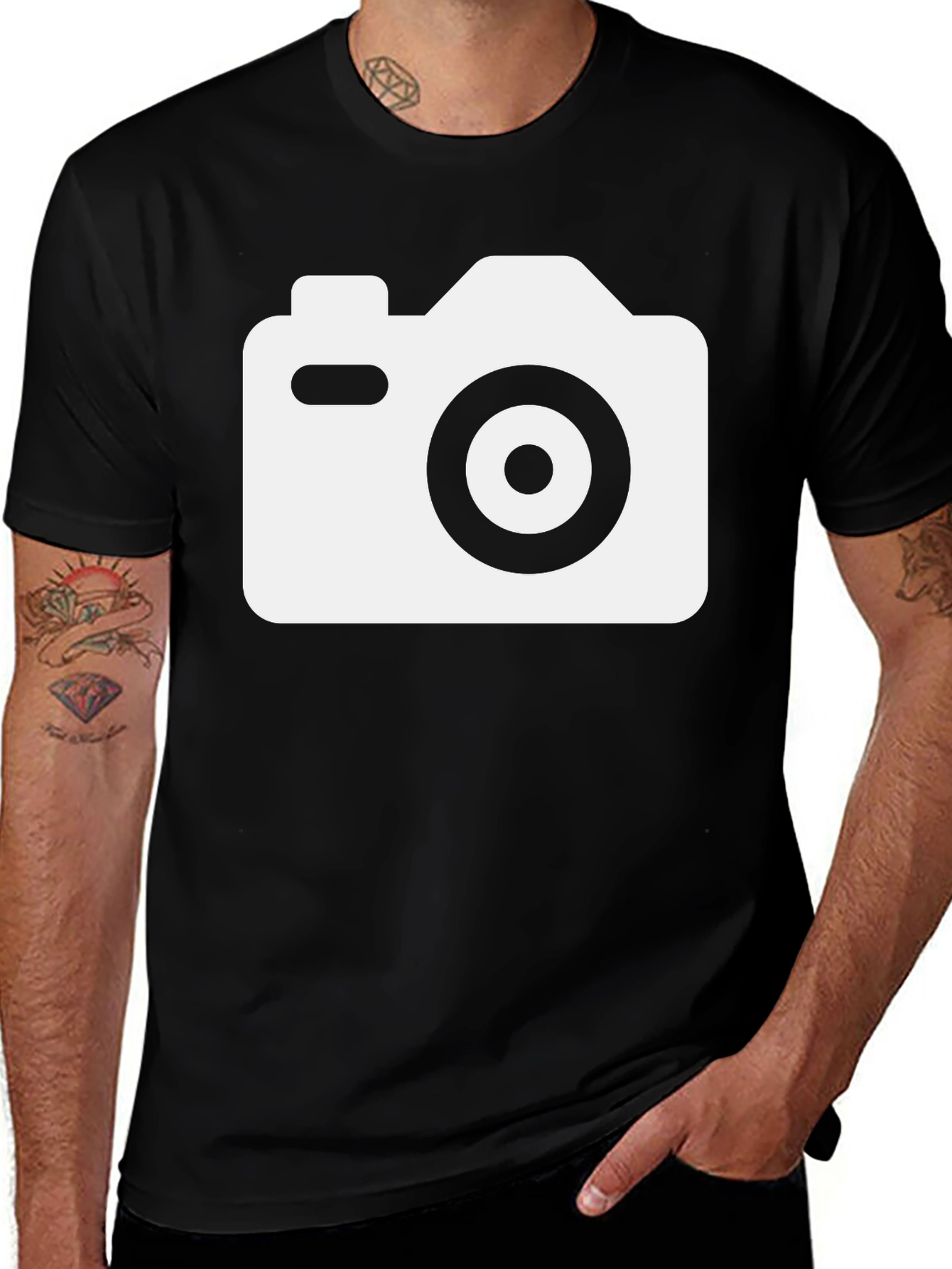 Black Camera Graphic T-Shirt - Black Cotton Tee main image