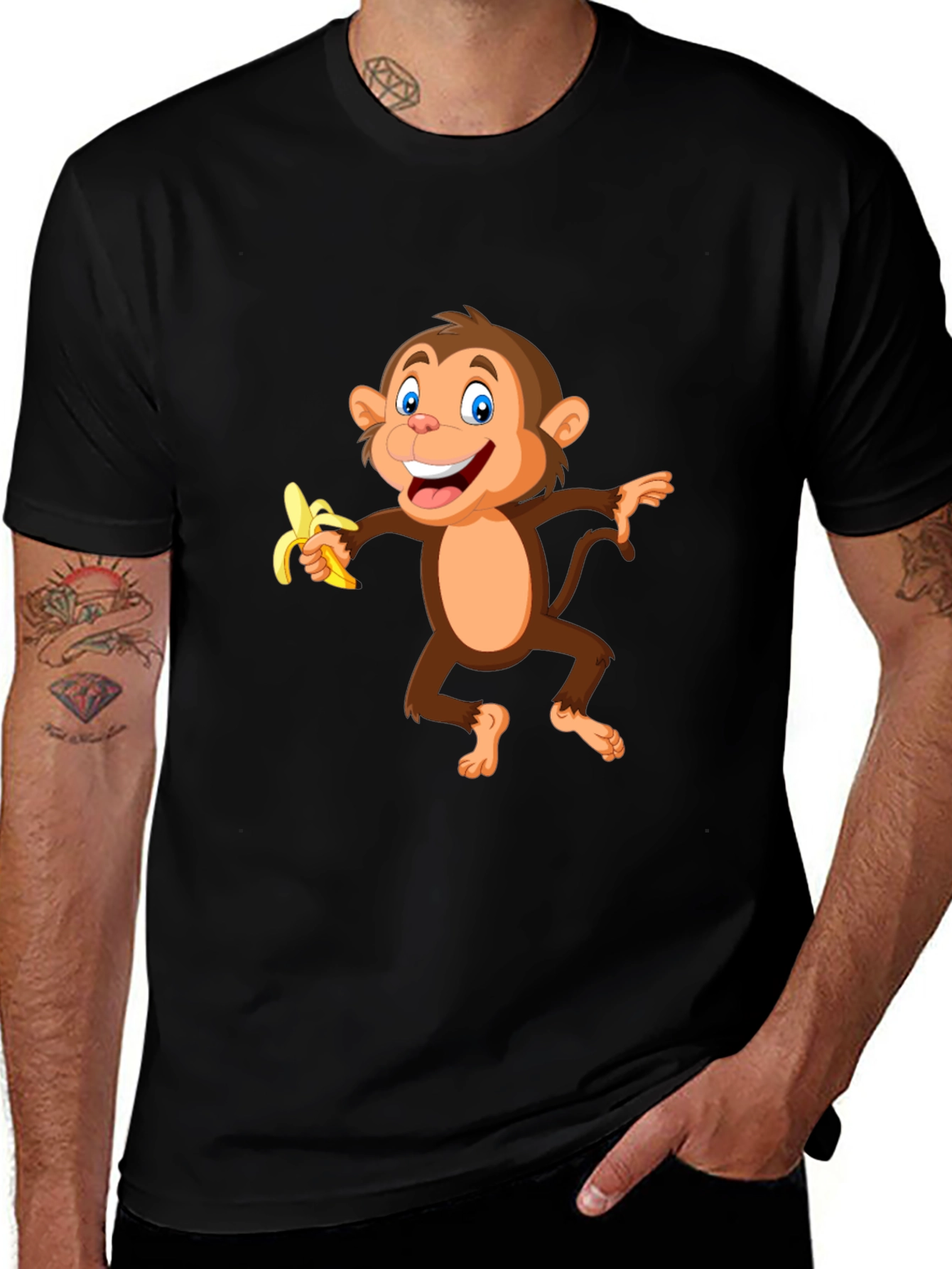 Black Fun Monkey Banana Graphic Black T-Shirt main image