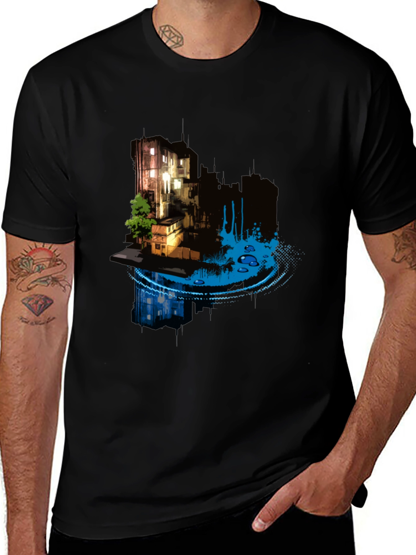 Variant 5 of Urban Reflection Graphic Tee - Unique Cityscape Design