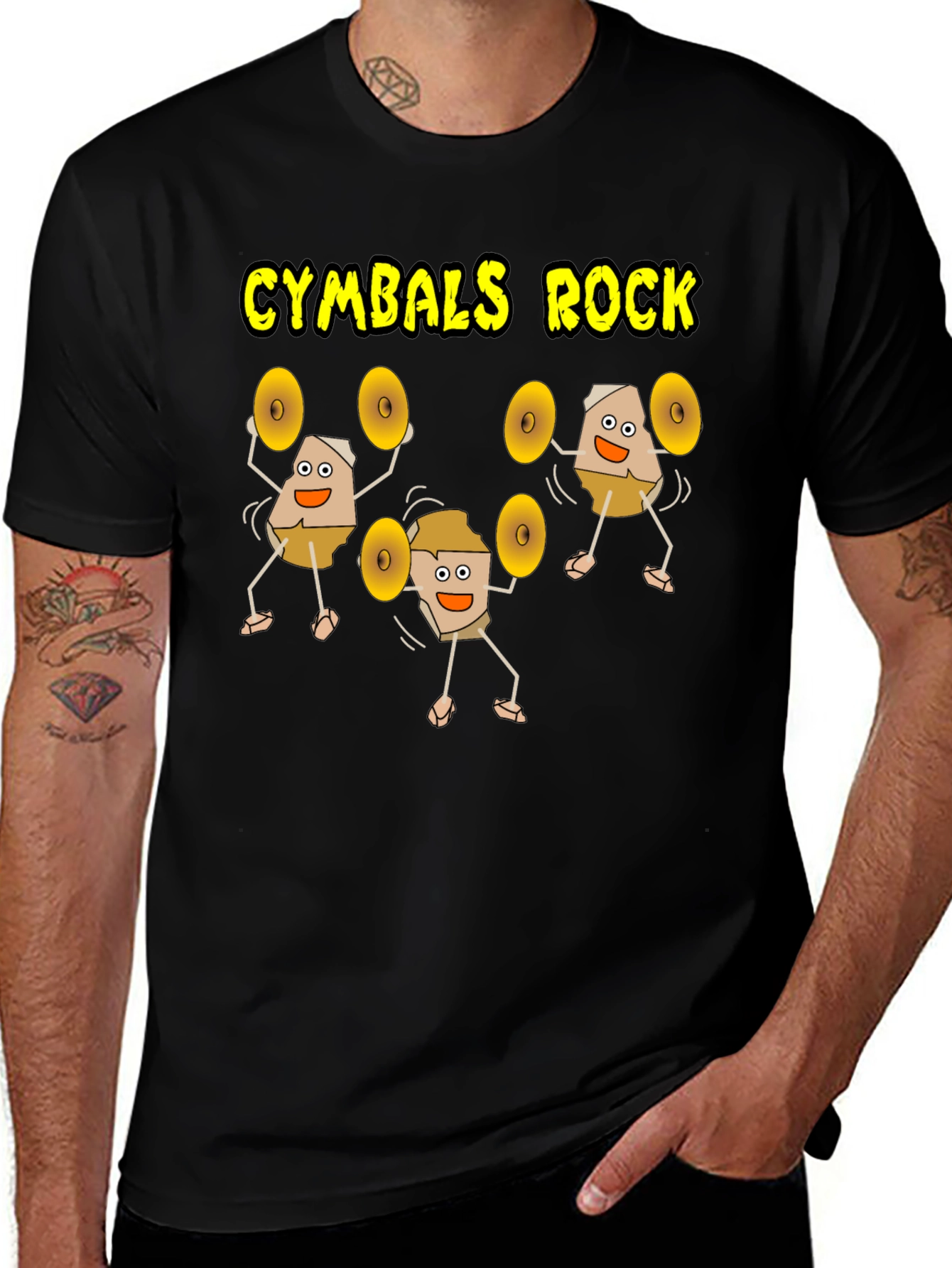Variant 20 of Cymbals Rock Graphic T-Shirt - Black Cotton Tee