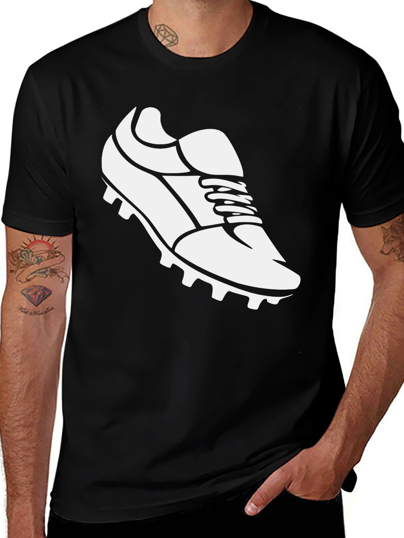 Variant 20 of Black T-Shirt with White Soccer Shoe Graphic