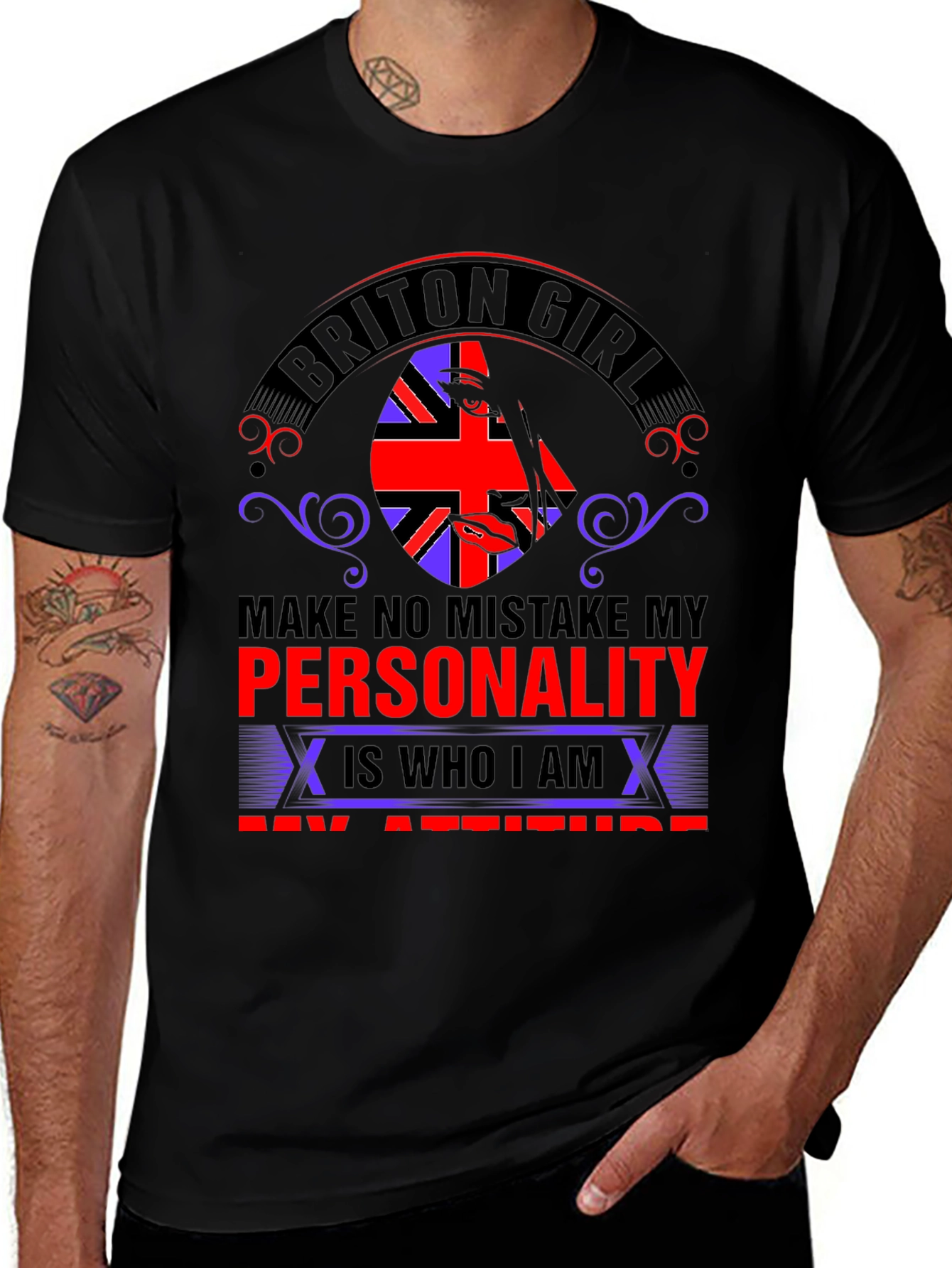 Variant 22 of Briton Girl Personality Graphic Tee - Black