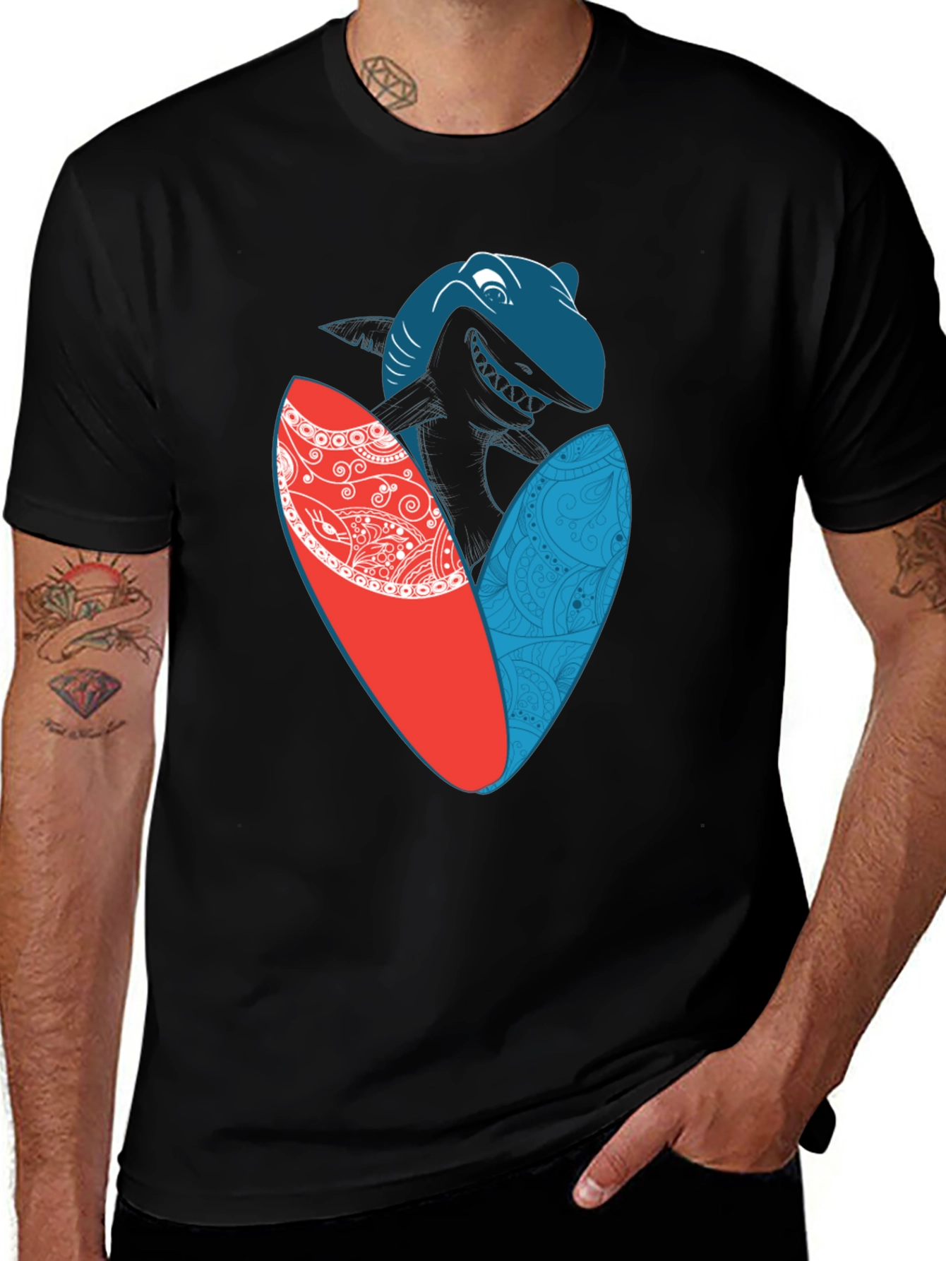 Variant 7 of Shark Surfboard Graphic Tee - Cool Summer Style