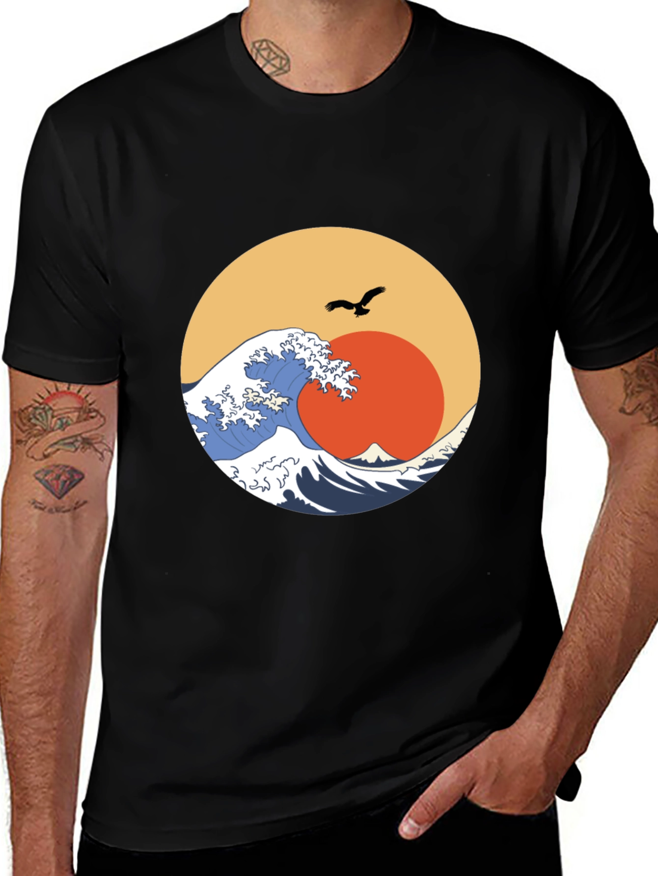 Variant 12 of Wave Crest Graphic Tee - Retro Sun Design