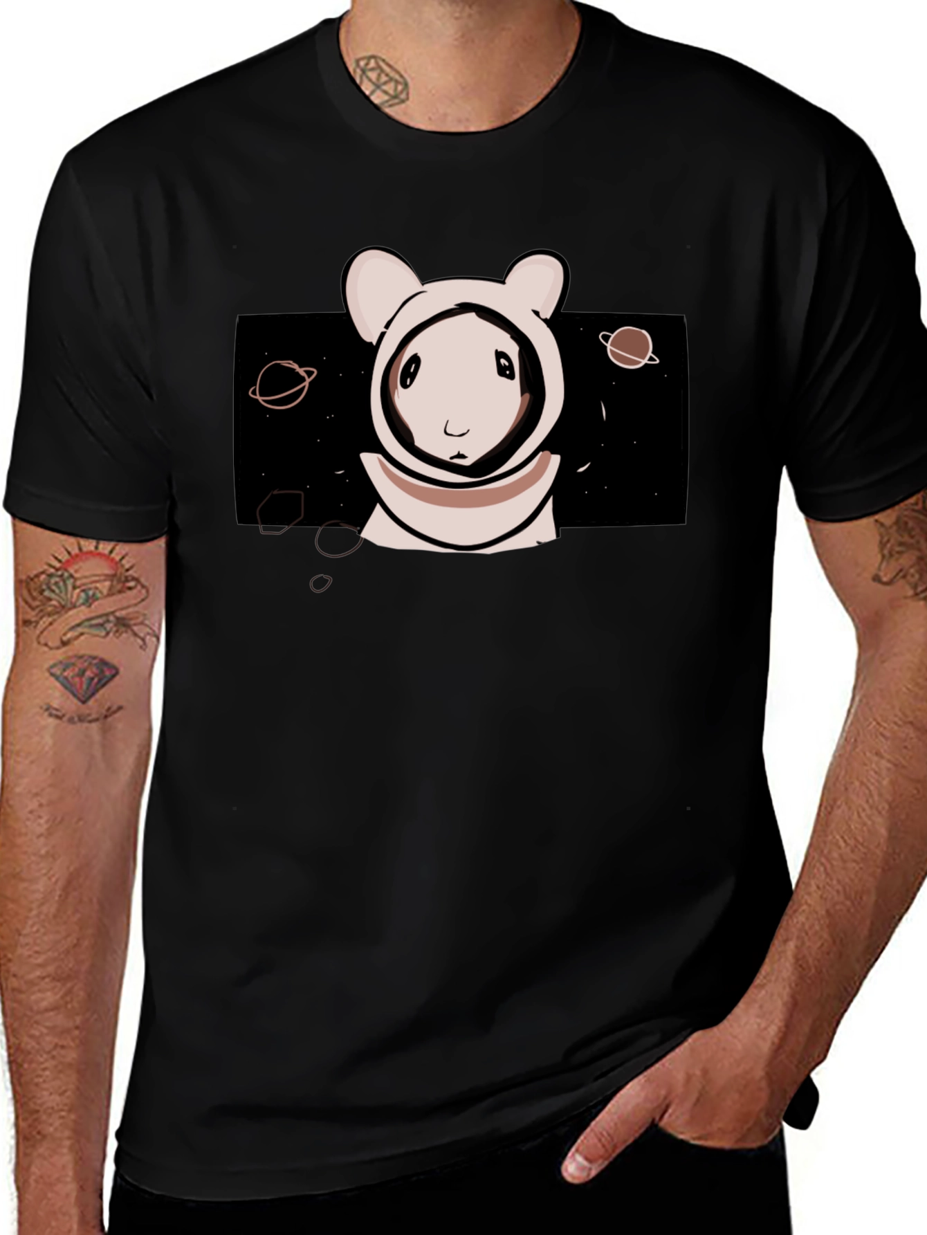Variant 4 of Astronaut Bunny Graphic Tee - Black Cotton T-Shirt