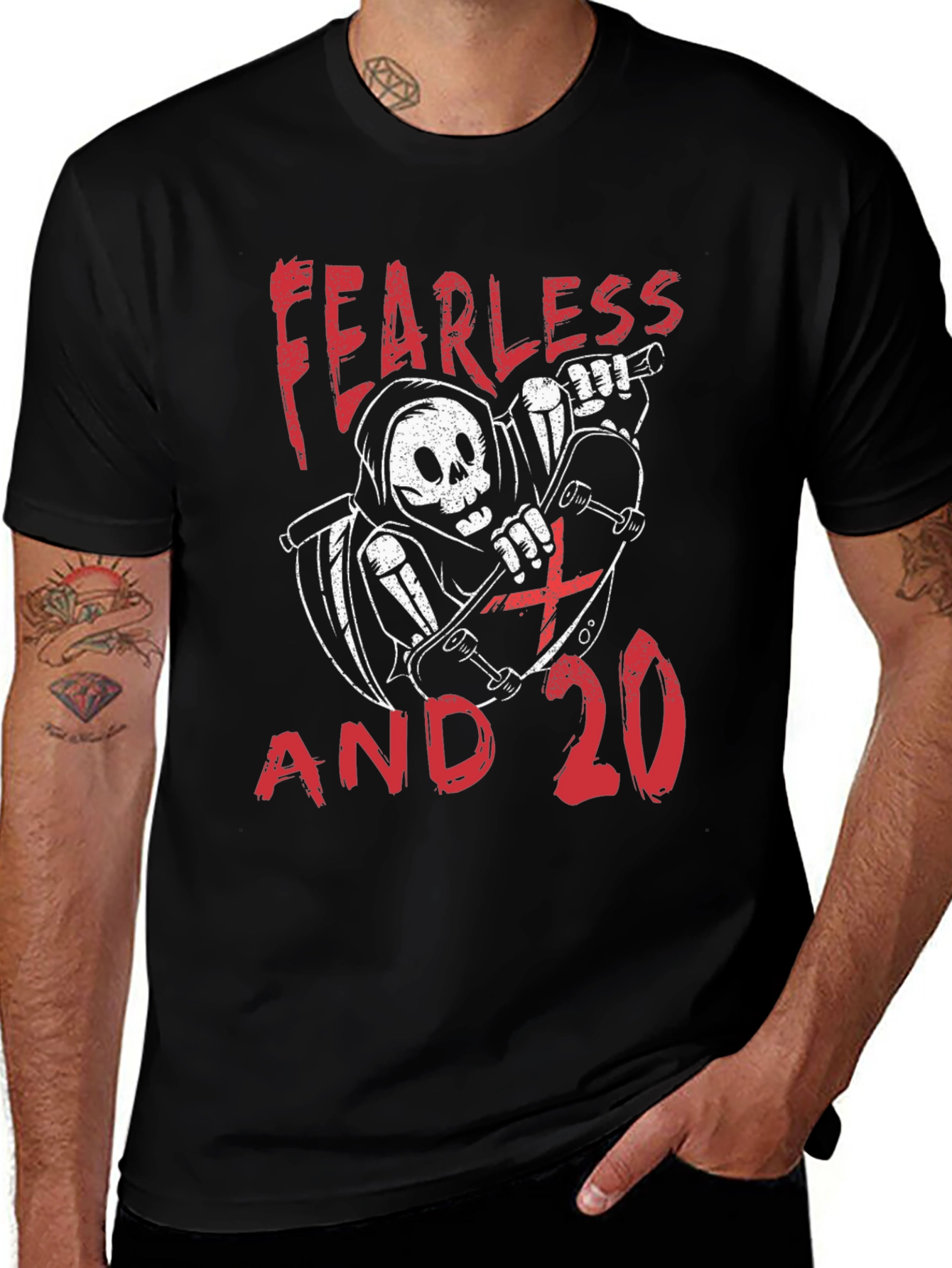 Variant 11 of Fearless & 20 T-Shirt - Skull Grim Reaper Skateboard Design