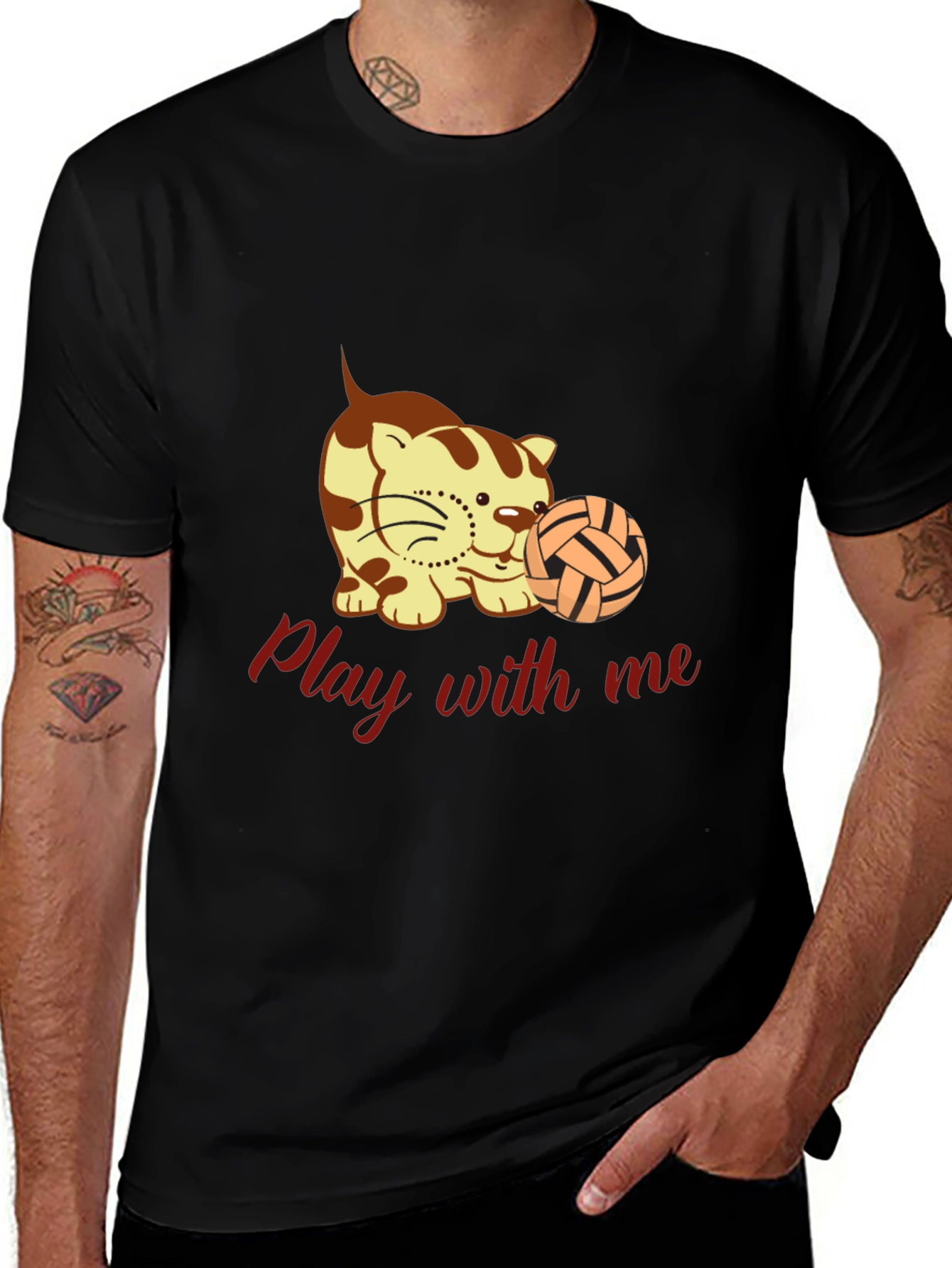 Variant 21 of Cute Kitten "Play With Me" Black T-Shirt