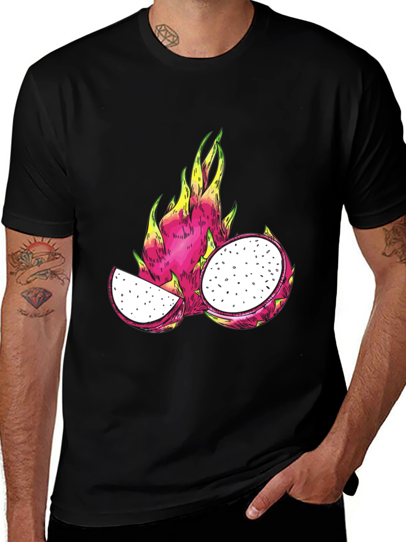 Variant 15 of Dragon Fruit Graphic T-Shirt - Black Cotton Tee