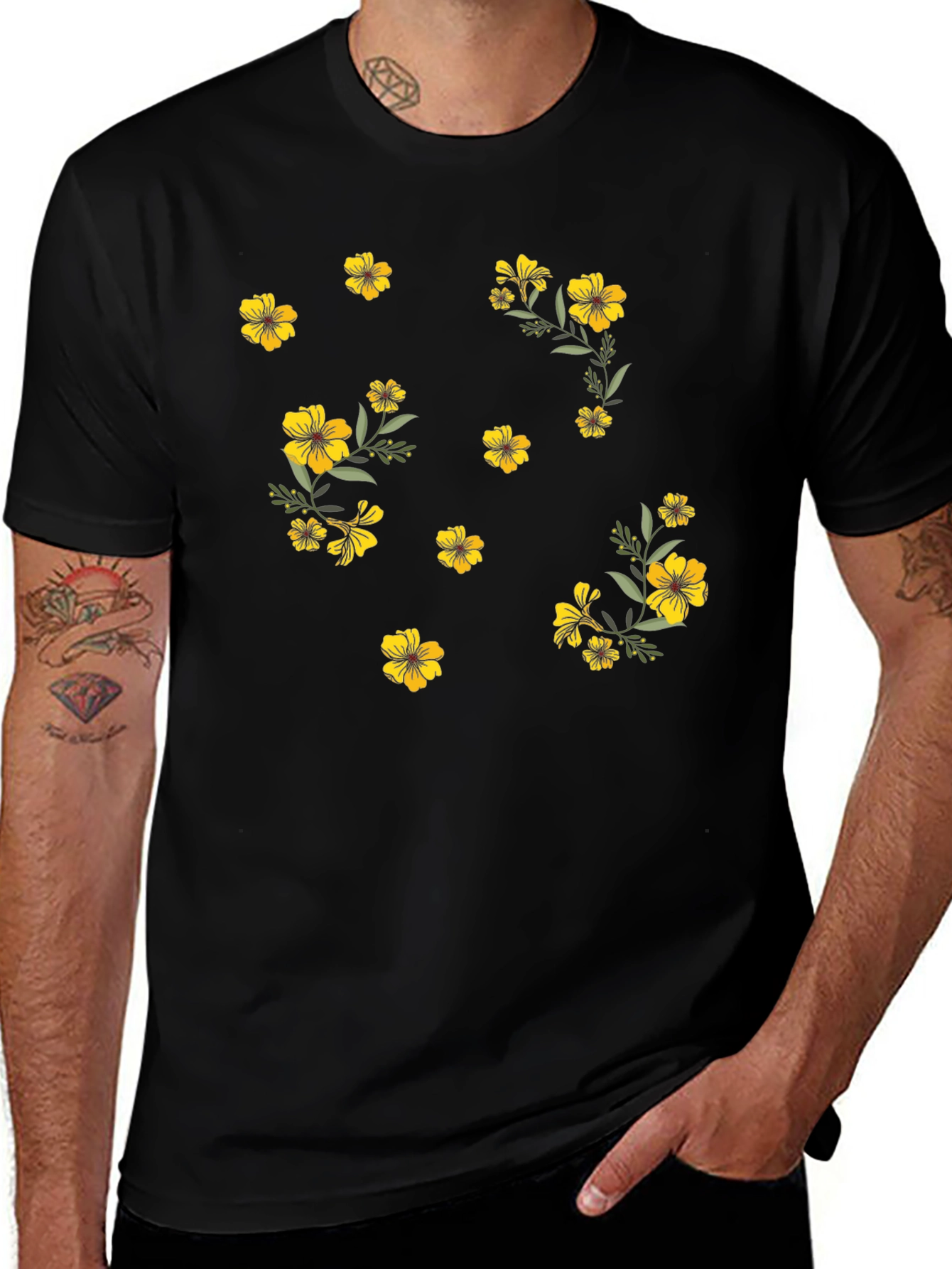 Variant 10 of Floral Print Black T-Shirt