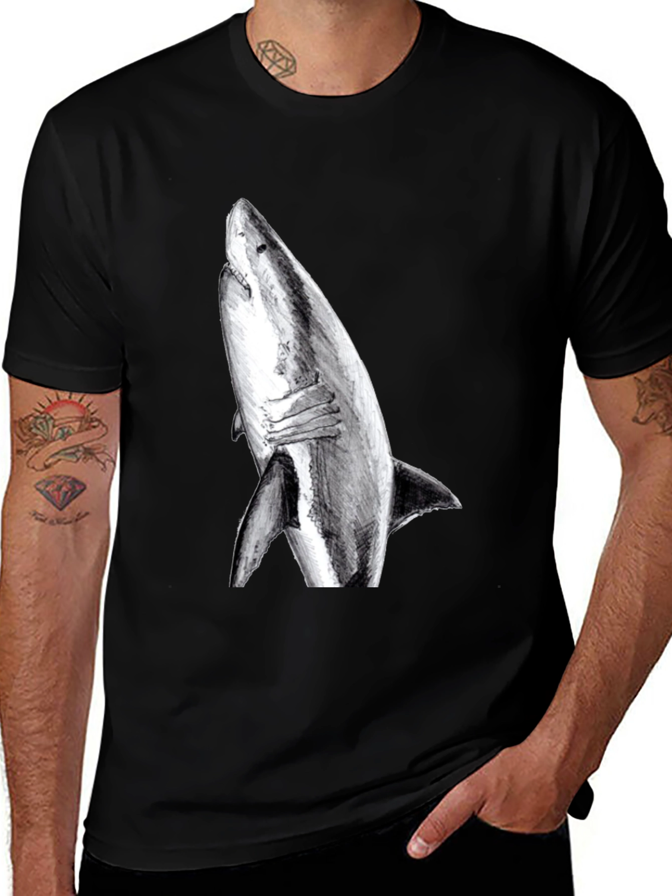 Variant 8 of Shark Graphic Print Black T-Shirt