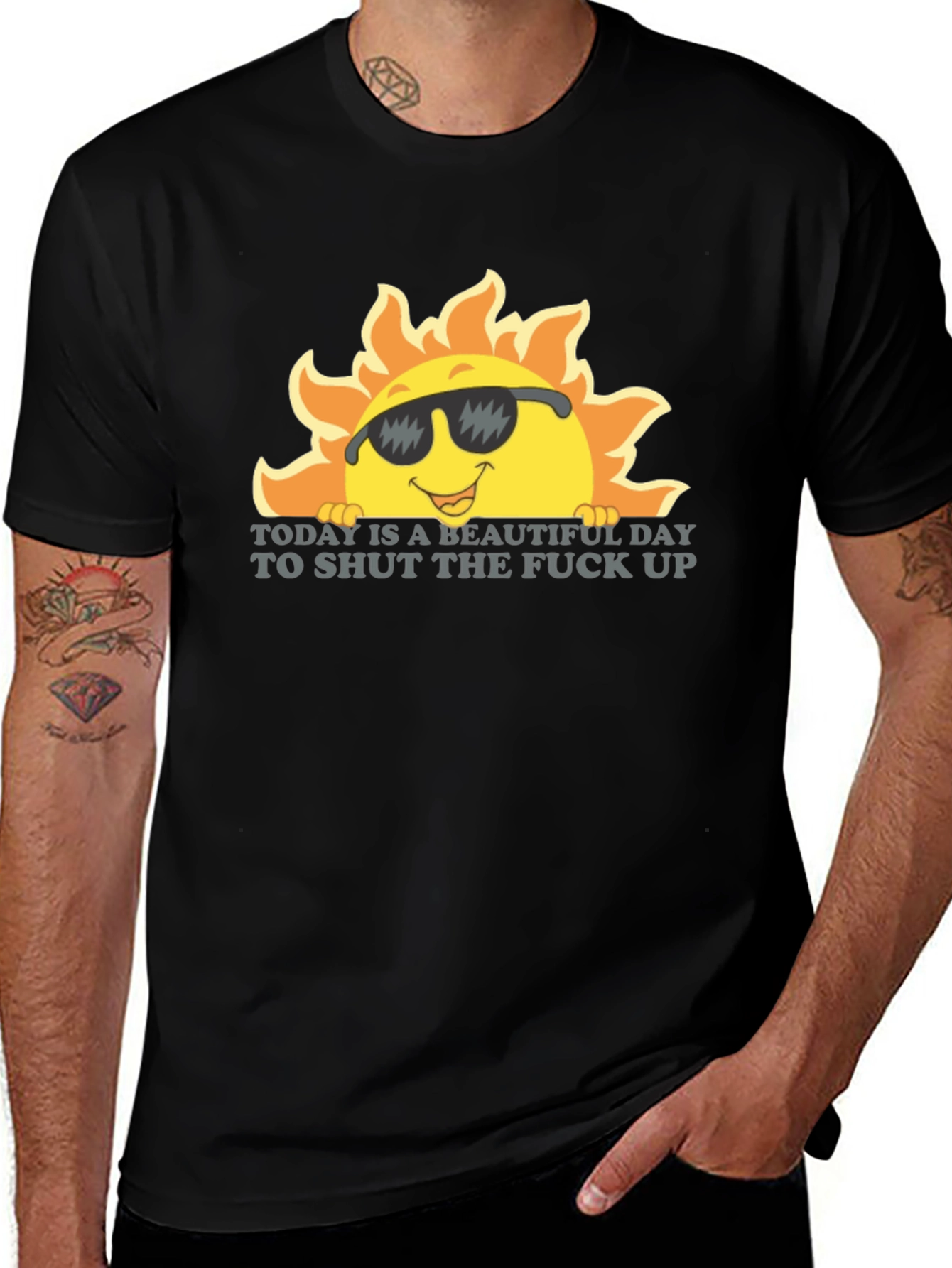 Variant 28 of Sarcastic Sun Graphic Tee - Shut Up Black T-Shirt