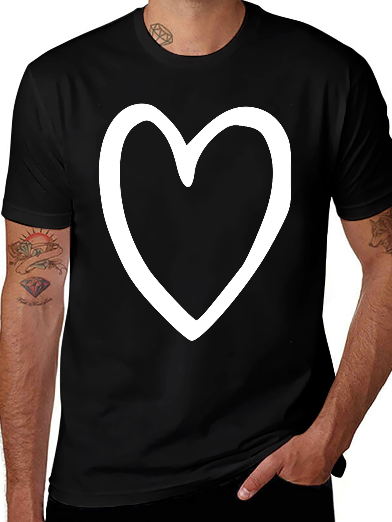 Variant 9 of Heart Outline Graphic Print Black T-Shirt