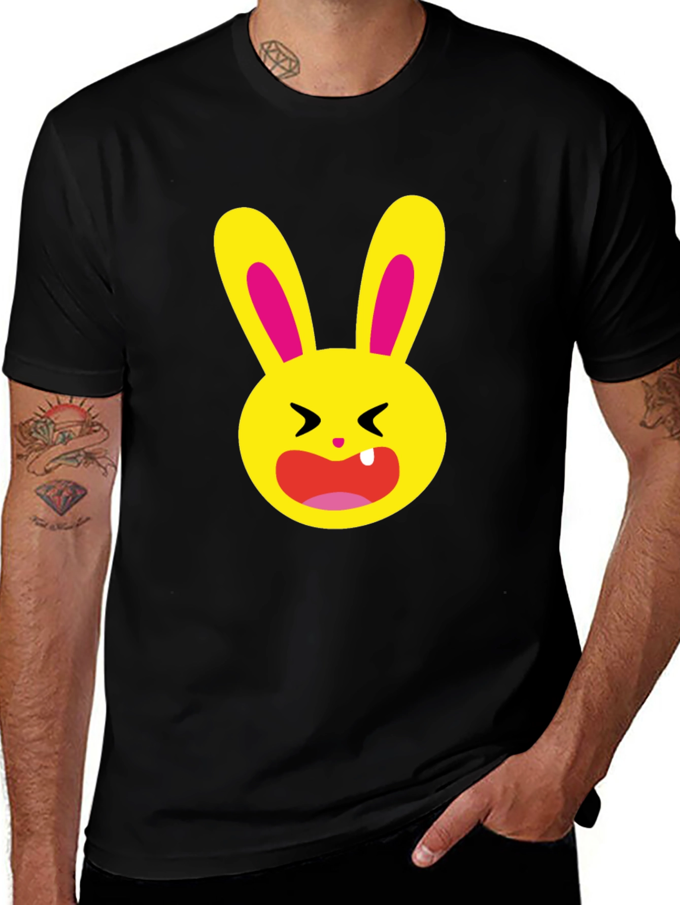 Variant 2 of Funky Cartoon Bunny Graphic Tee - Black