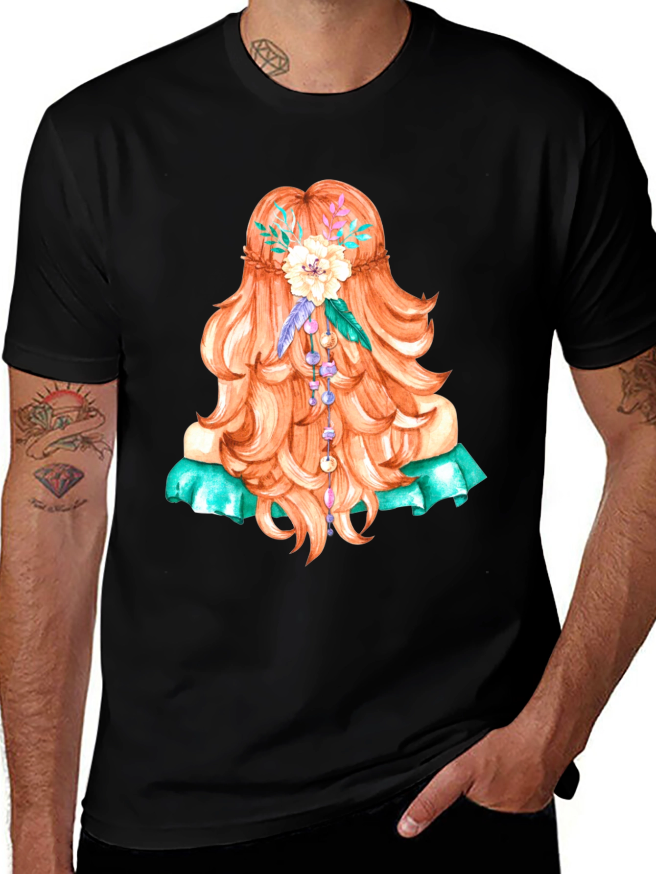Variant 12 of Boho Girl Hair Graphic T-Shirt - Artistic Style