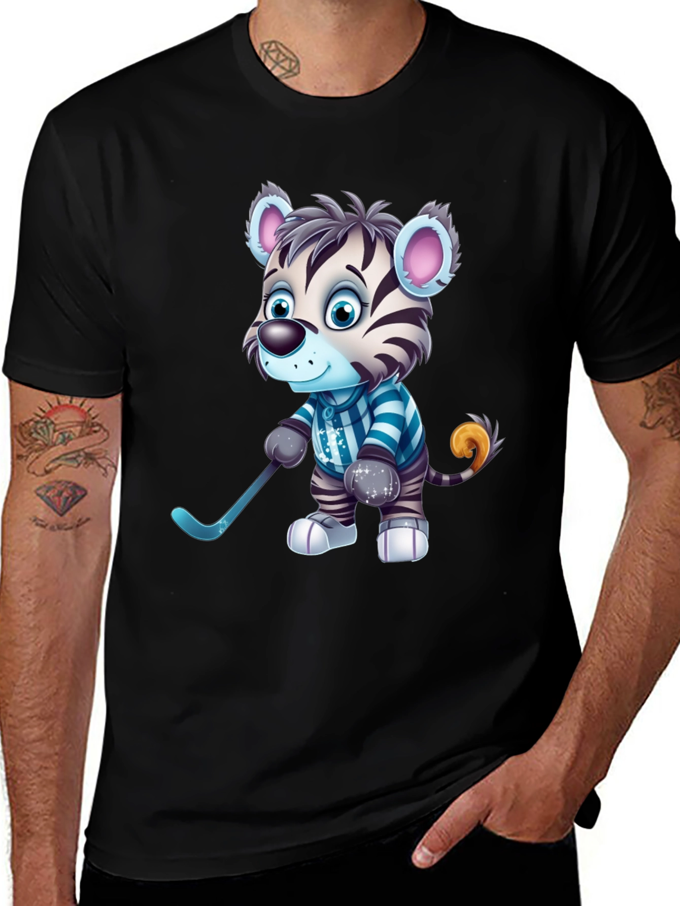 Variant 21 of Cartoon Tiger Hockey Player Graphic Tee