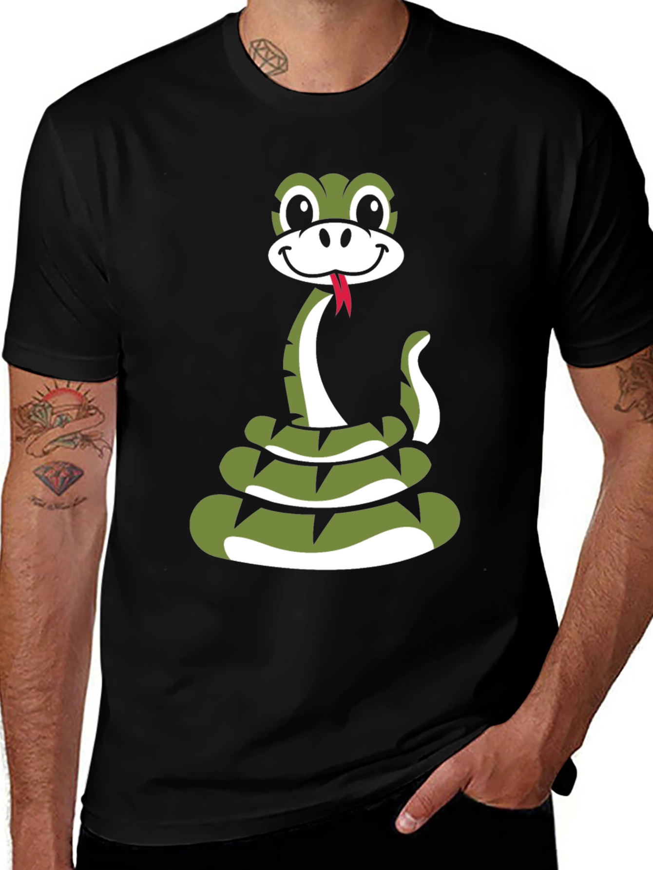 Variant 26 of Snake Cartoon Graphic Black T-Shirt