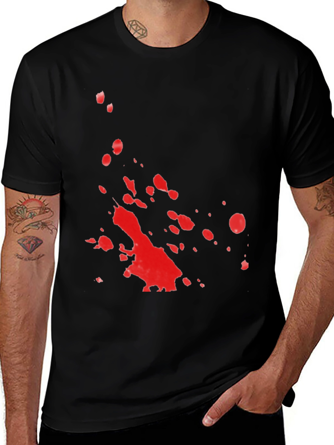Variant 15 of Red Splatter Graphic Black T-Shirt