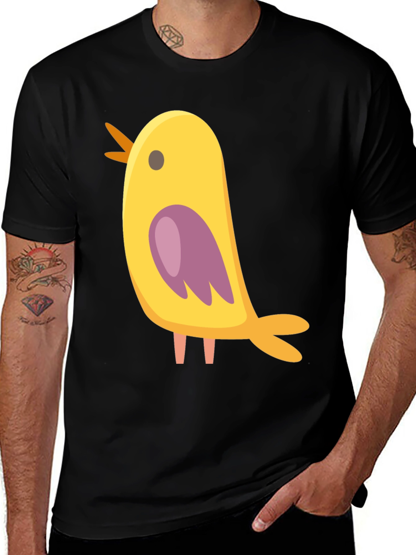 Variant 7 of Cute Bird Graphic Tee - Black Cotton Blend